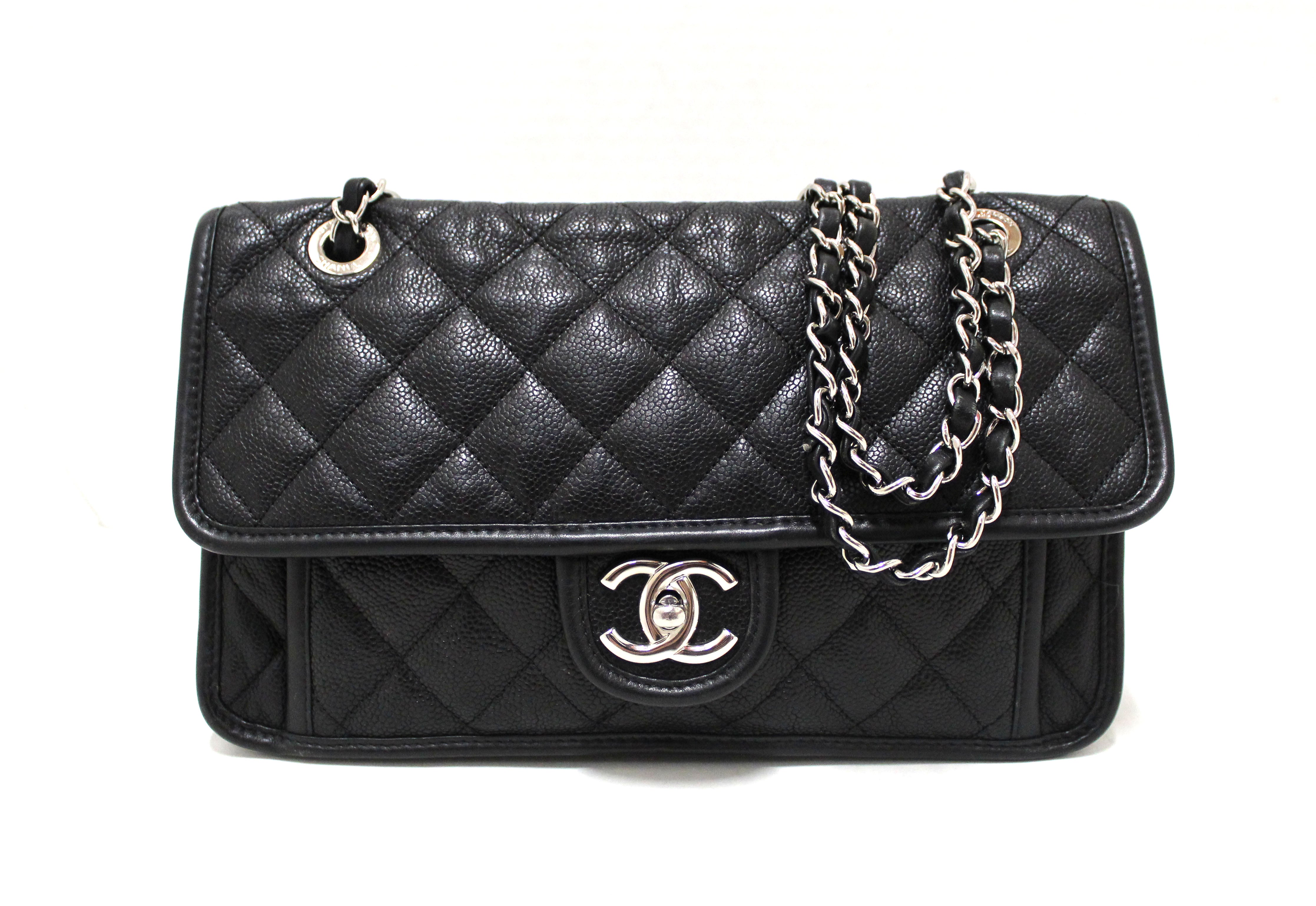 Authentic Chanel Black Quilted Caviar Leather Riviera Flap Shoulder Bag - Luxury Designer Handbag for Women, Perfect for Evening Parties, Weddings & Special Occasions
