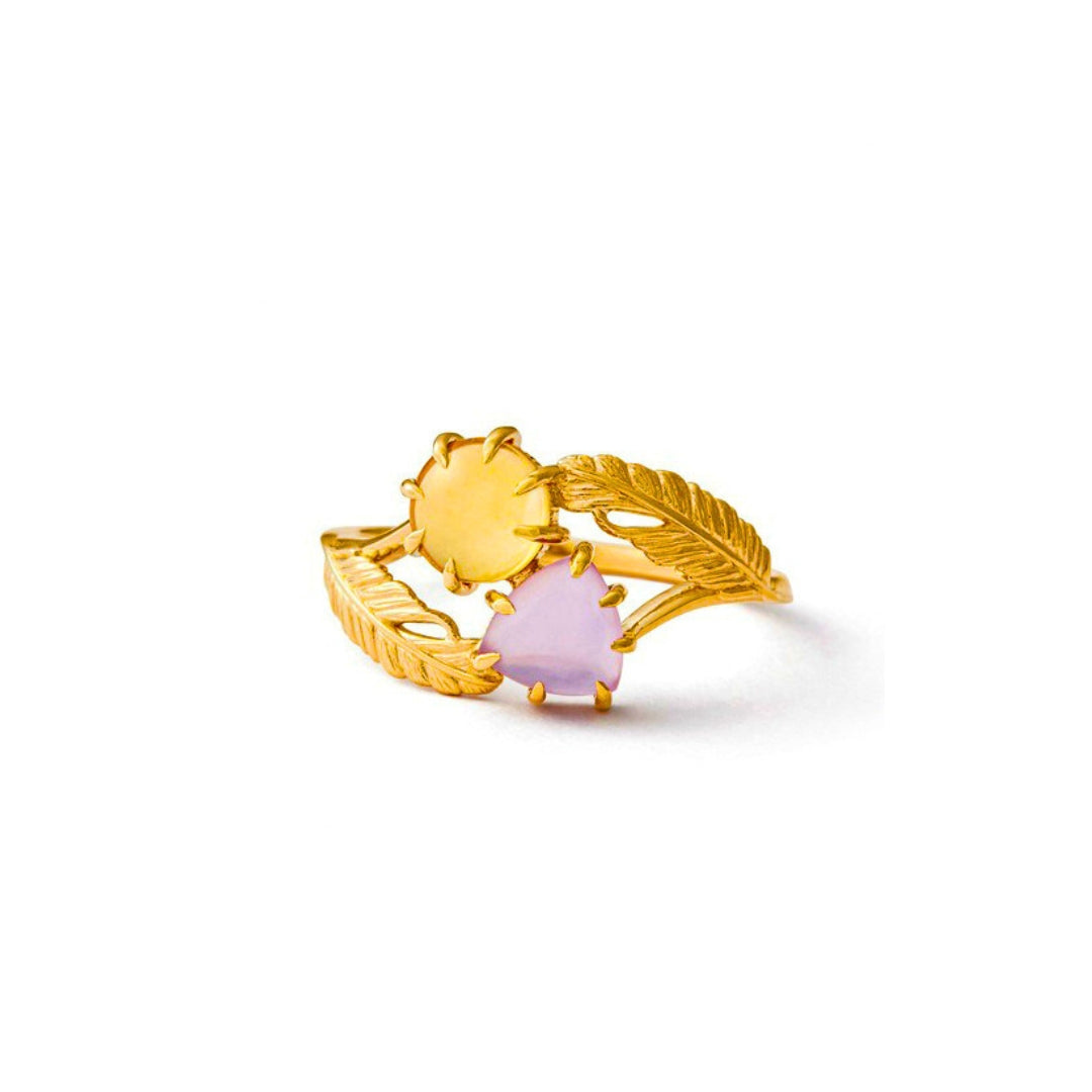 Amethyst and Citrine Leaf Vine Two Stone Ring for Women - Elegant Bohemian Jewelry - Perfect for Weddings, Parties & Everyday Wear