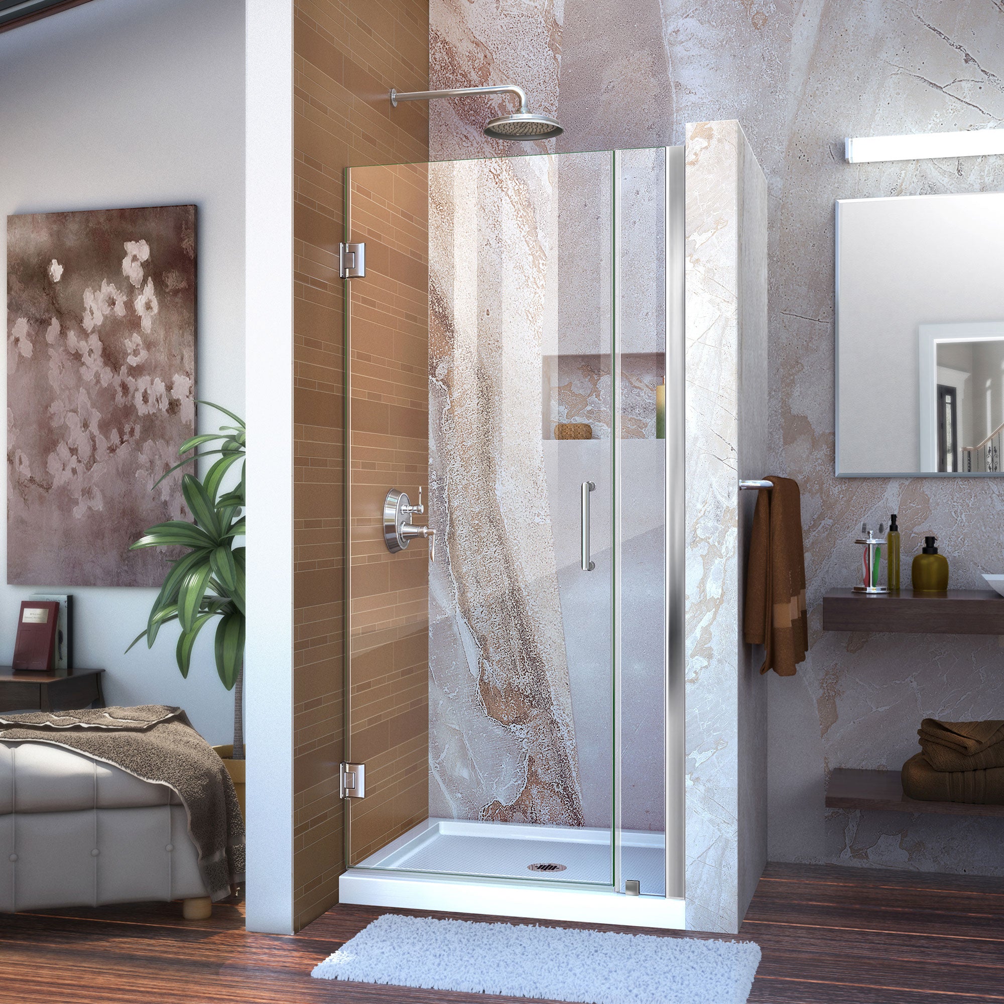 DreamLine Unidoor 30-31 Inch W x 72 Inch H Frameless Hinged Shower Door - Clear Tempered Glass for Bathroom & Walk-In Showers - Easy Installation & Modern Design