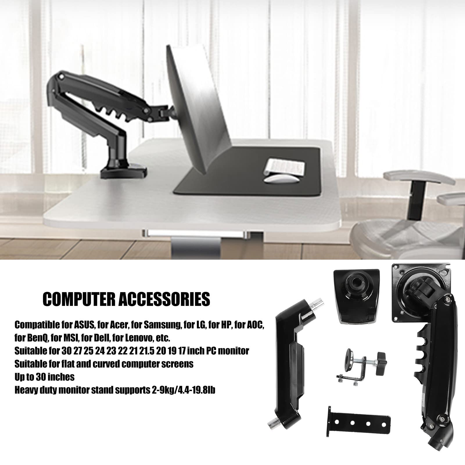 CCYLEZ Adjustable Single Monitor Arm - Ergonomic Computer Monitor Mount Stand for 17-30 inch Screens (Supports 17, 19, 20, 21, 21.5, 22, 23, 24, 25, 27, 30 inch Monitors) - Perfect for Home Office, Gaming Setup & Workspace Ergonomics