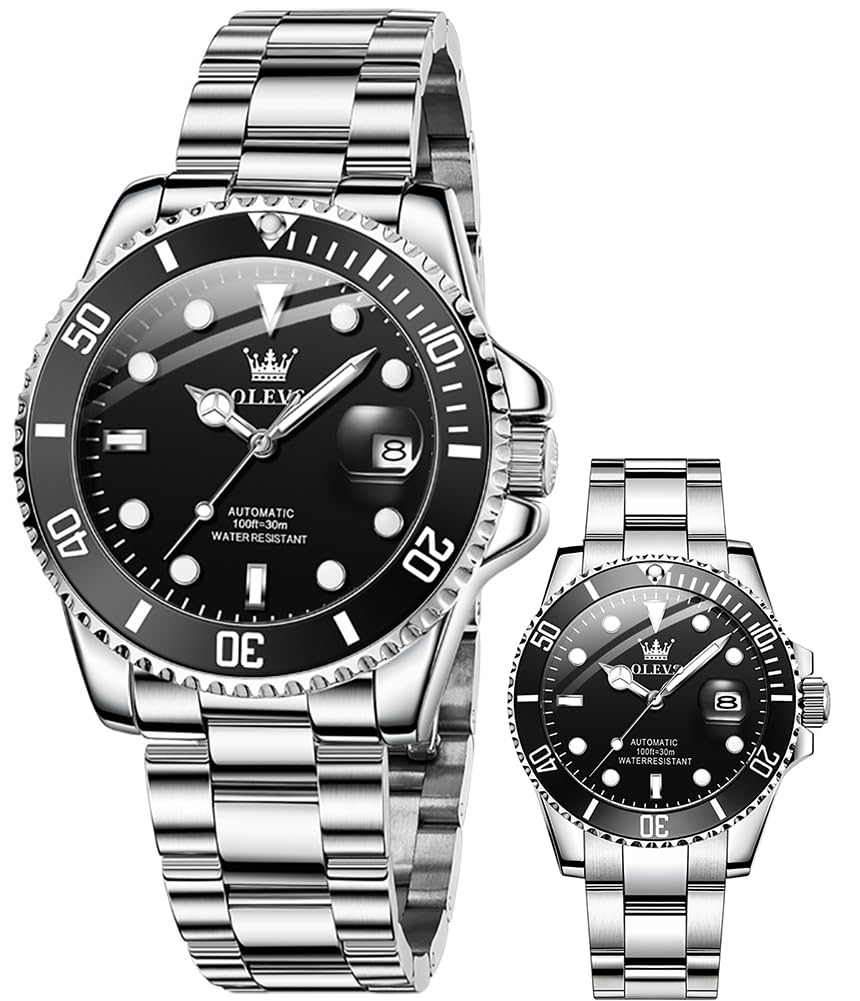 OLEVS Men's Automatic Mechanical Watch - Skeleton Dial, Waterproof, Stainless Steel Band - Perfect for Business, Casual & Formal Wear