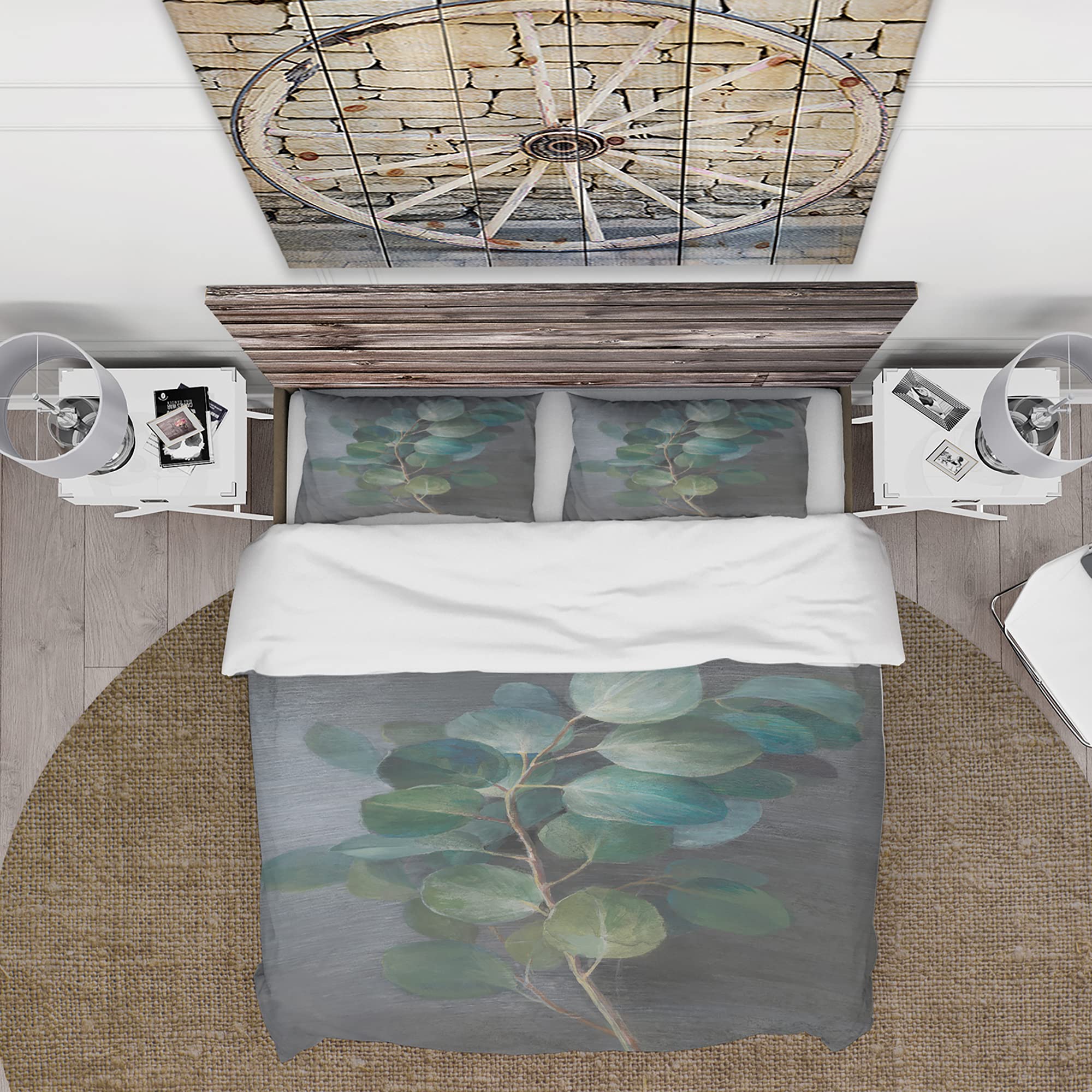 DesignQ Fresh Leaves Farmhouse Duvet Cover Set - Blue Floral Twin Size 3-Piece Bedding Set | All-Season Comfort for Cozy Farmhouse Bedrooms & Guest Rooms