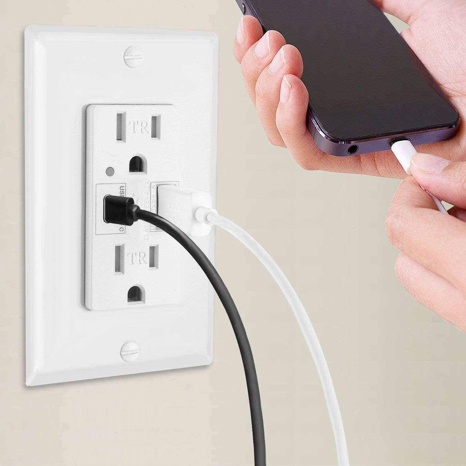 Greencycle 4-Pack USB-C Charger, 15A Tamper-Resistant Outlet - Compatible with Apple/Samsung/Google Devices (UL Listed) for Home & Office Use
