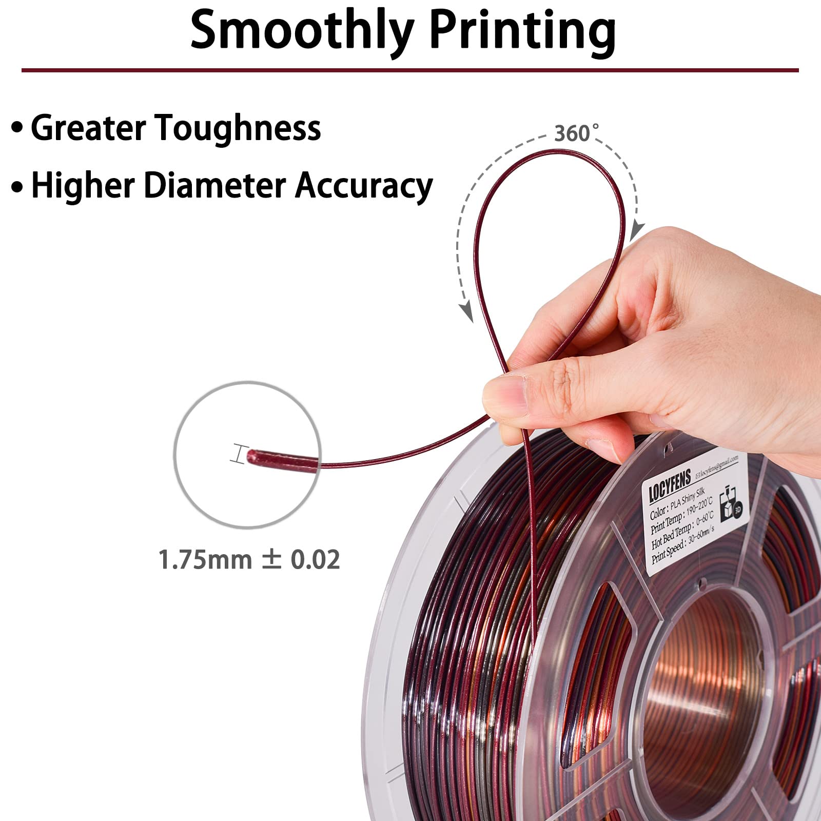 Premium 3D Printer Filament PLA 1.75mm - Silk Gold, Shiny Red & Black Filament (+/-0.02mm Accuracy) 1kg/2.2lbs Spool - Ideal for 3D Printing, DIY Projects, Cosplay Props & Home Decor