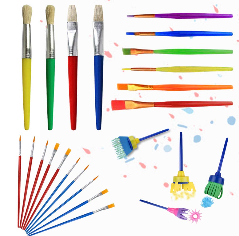 34-Piece Kids Paint Brush Set with Sponge Brushes & Palette - Children's Art Painting Kit for Early Education, DIY Learning & Creative Play - Perfect for Home, Classroom & Birthday Gifts