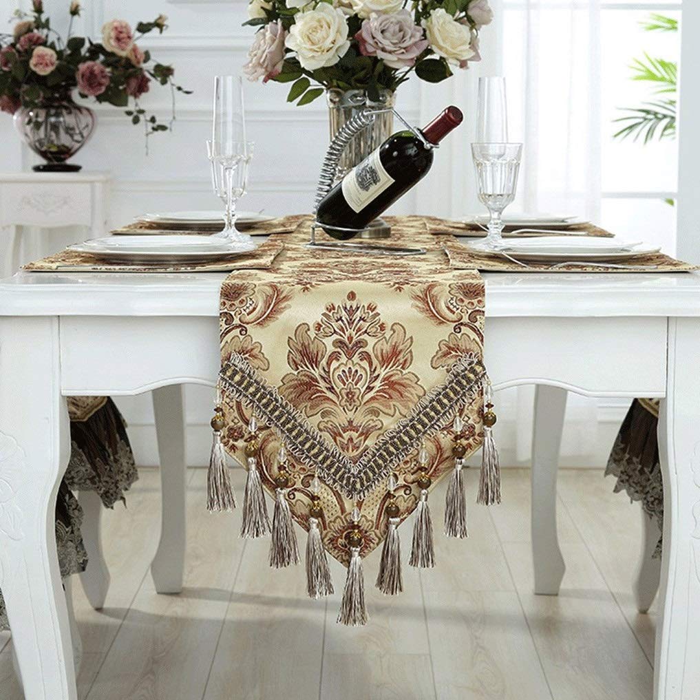 Elegant Jacquard Flower Table Runner with Tassels - 30x300cm Yellow Dining Table Decor for Kitchen, Wedding, and Holiday Celebrations