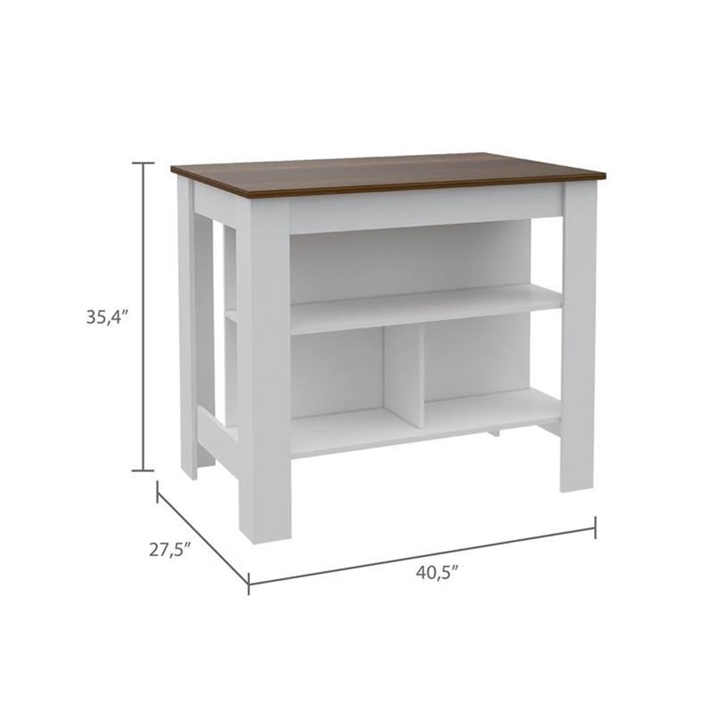 Modern Engineered Wood Kitchen Island with Storage - White/Walnut Finish | Stylish Breakfast Bar & Prep Station for Small Kitchens | Durable Countertop for Cooking & Entertaining