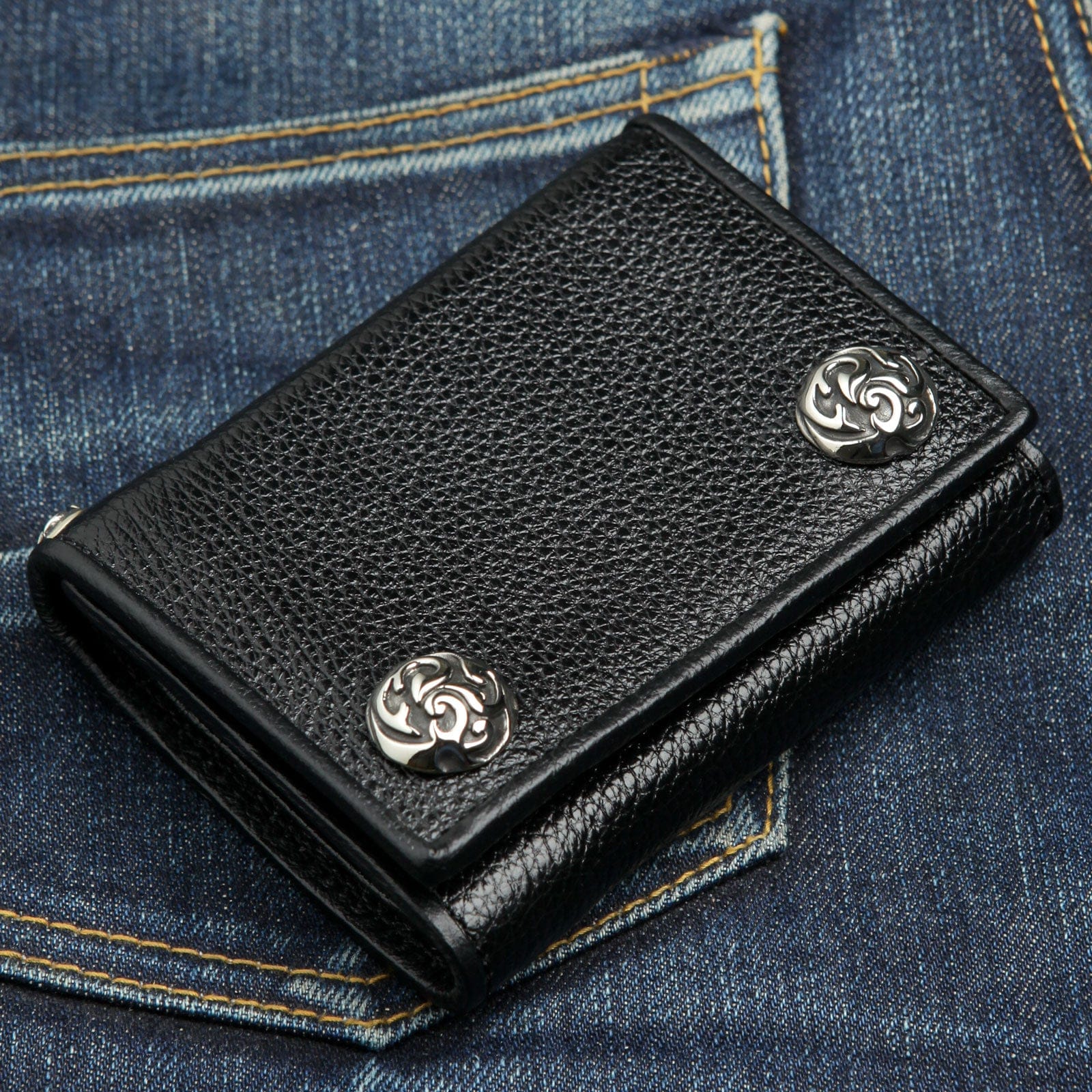 Authentic Cowhide Leather Biker Wallet for Men - RFID Blocking, Multiple Card Slots & ID Window - Perfect for Motorcycle Riders, Travel & Everyday Use