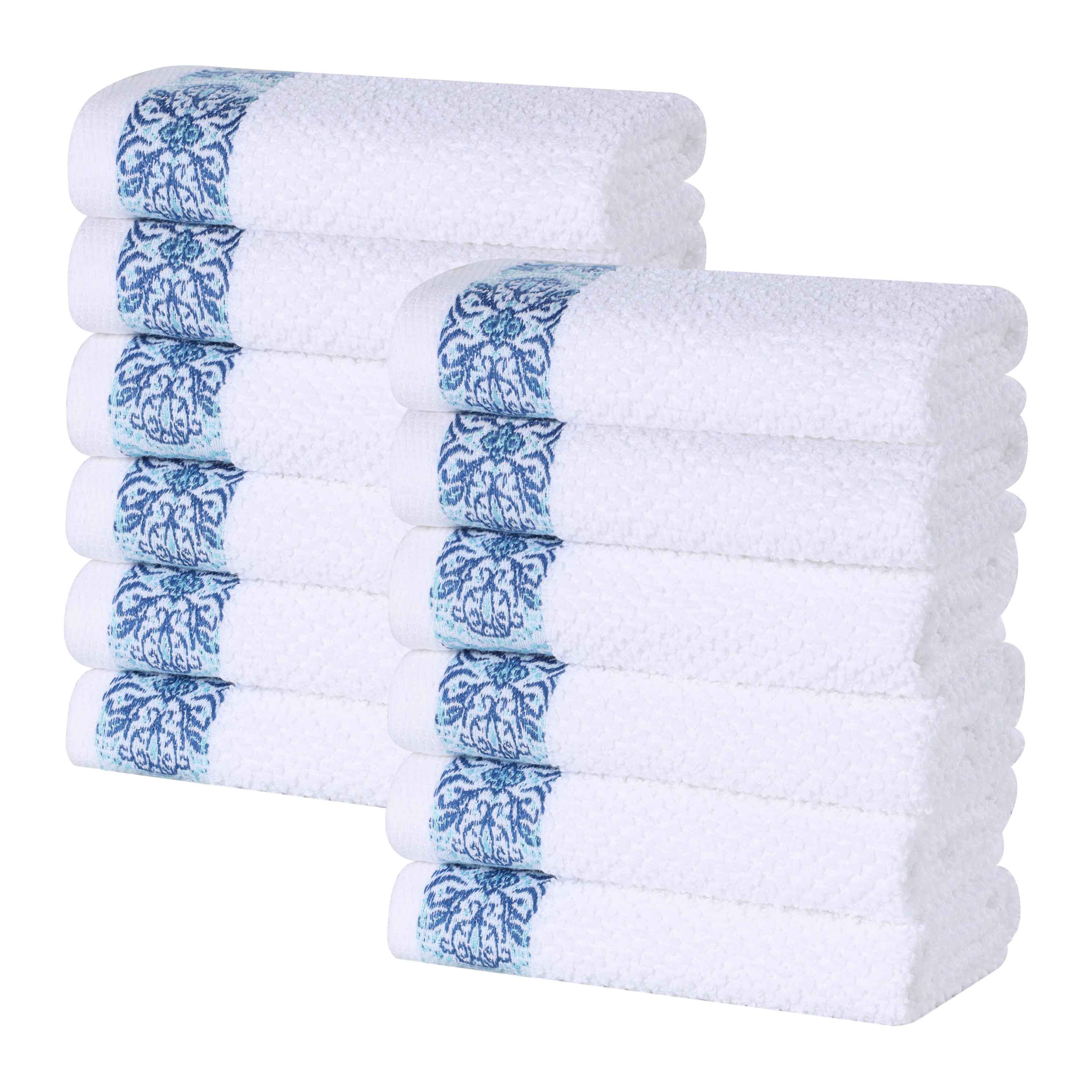 Premium Medallion Cotton Jacquard Textured Face Towels & Washcloths - 12-Piece Set for Spa, Bathroom & Luxury Home Decor