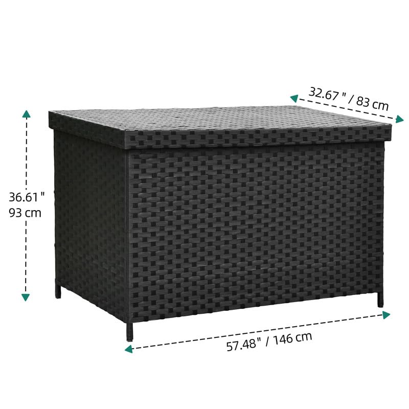 YITAHOME 230 Gallon XXL Wicker Deck Box - All-Weather Outdoor Storage Container for Patio Furniture, Pool Toys, Garden Tools & Cushions | Rattan Design | Black | Perfect for Backyard, Deck & Poolside Organization