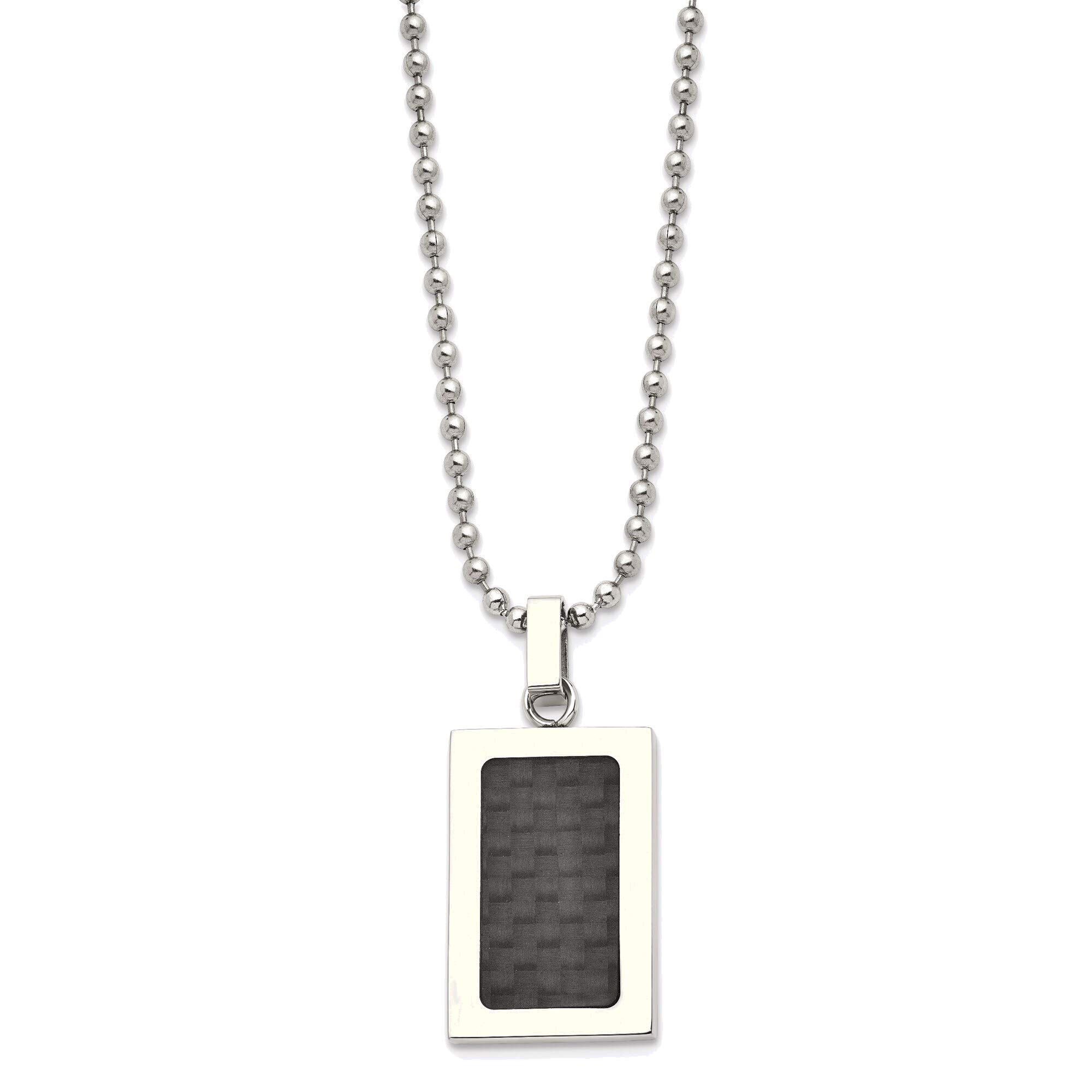 Bonyak Stainless Steel & Black Carbon Fiber Inlay Necklace - 22 Inch Polished Men's Jewelry for Casual & Formal Wear | Durable Fashion Accessory