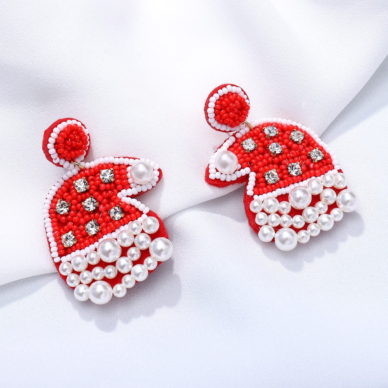 Handmade Hypoallergenic Snowflake Dangling Earrings - Christmas Tree, Santa Hat, Bell & Car Bead Drop Earrings | Cute Holiday Jewelry Gift for Women | Perfect for Christmas Parties, Gift Exchanges & Festive Outfits