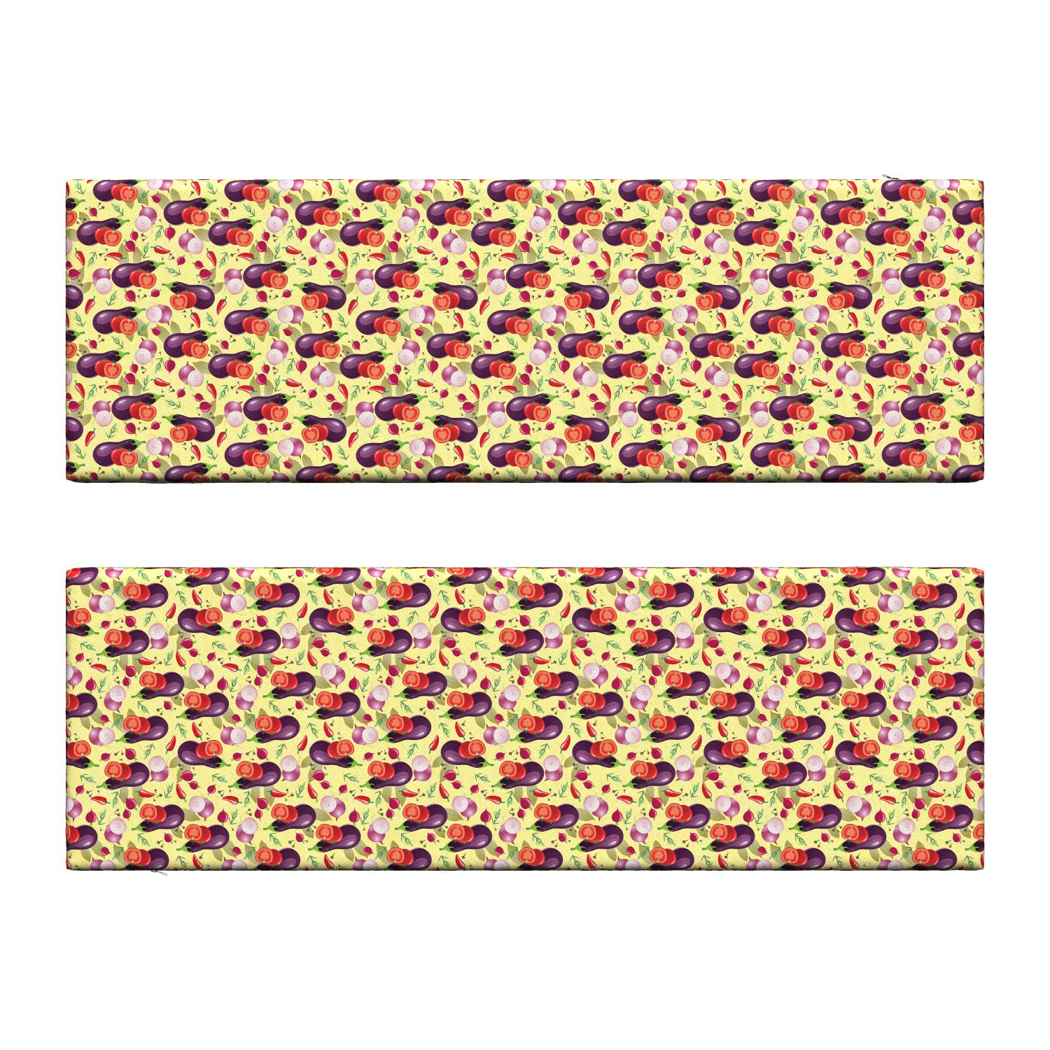 Ambesonne 2-Piece Eggplant Print Bench Cushion Set with Foam Pad - Nature Inspired Vegetable Pattern (Tomato, Radish, Onion, Rosemary, Red Pepper) - Standard Size Pale Yellow & Red Plum - Perfect for Kitchen Benches, Outdoor Patio Furniture, and Farmhouse Decor
