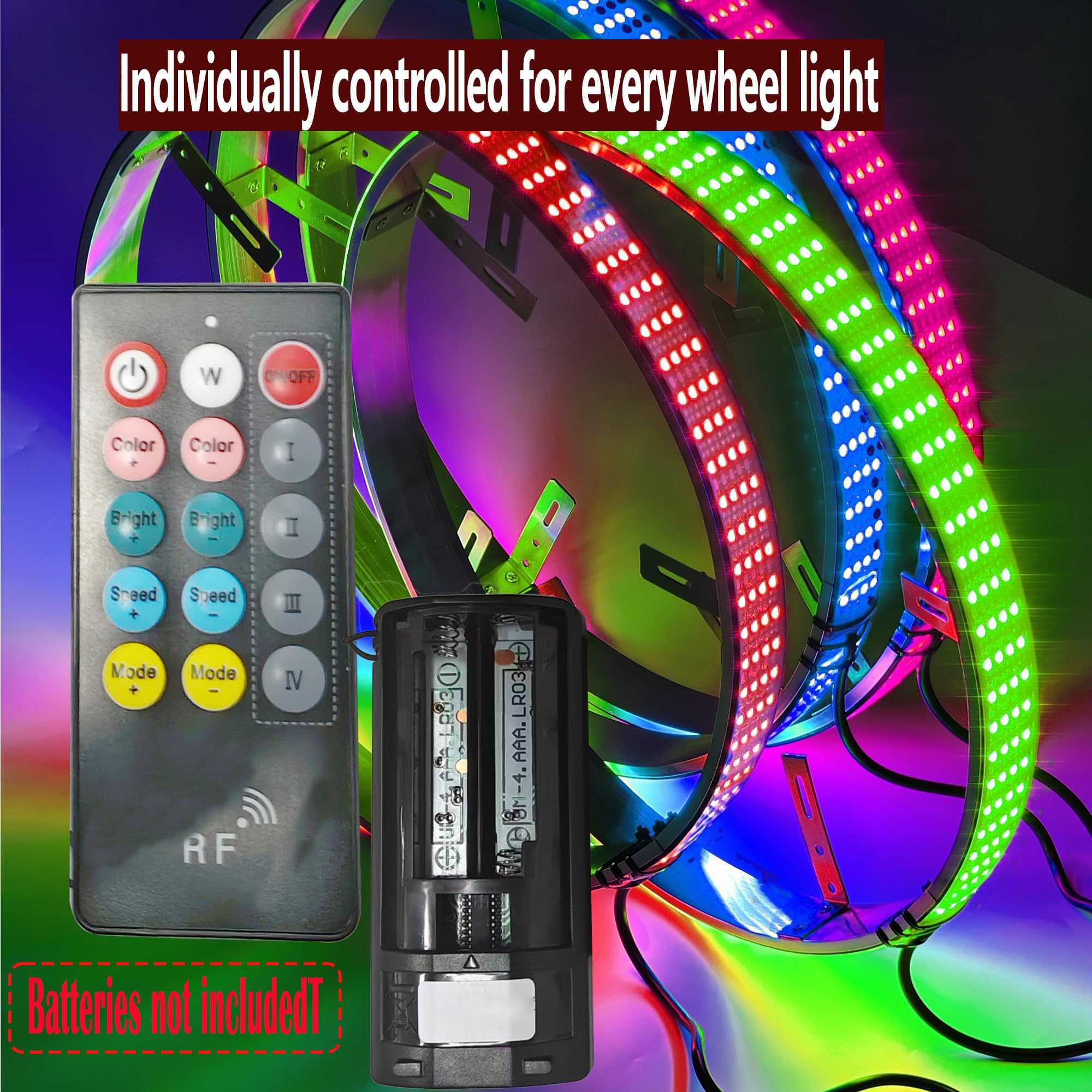 Quad Row 17in RGBW LED Wheel Lights with Brake Function | White Courtesy Lights & Waterproof Rim Lights for Trucks, SUVs, Cars | App-Controlled Customization | Perfect for Night Driving, Car Shows & Off-Road Adventures