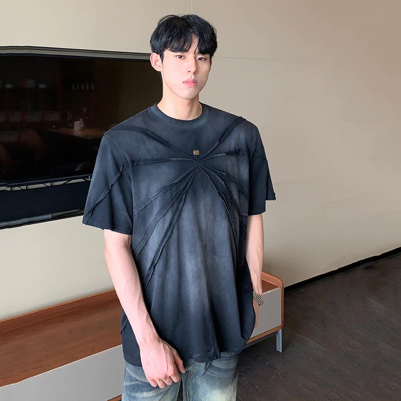 Vintage Washed Metal Tie-Dye Men's T-Shirt - American Style Round Neck Short Sleeve Tee with Shoulder Pads | Summer Casual Wear for Men | Perfect for Streetwear, Music Festivals and Everyday Outfits (Style 9C6787)
