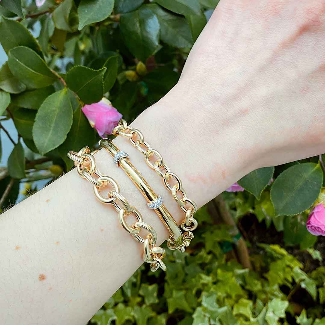 14K Yellow Gold Italian Mixed Medium Oval Link Bracelet for Women - Elegant Jewelry Gift for Birthday, Anniversary & Special Occasions