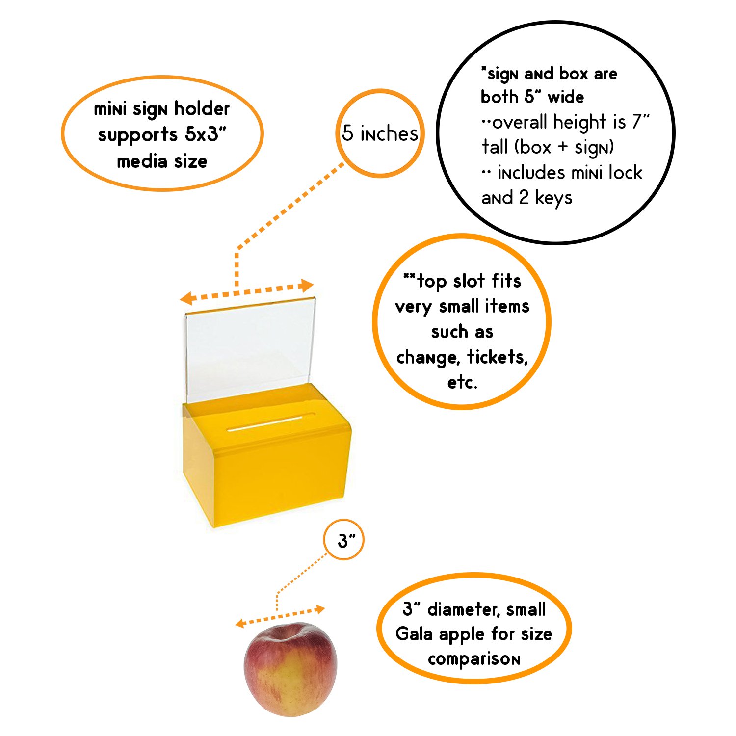 SourceOne 5 Inch Wide Donation Box with Sign Holder & Lock - Secure Charity Collection Box for Churches, Schools & Events (1 Pack, Yellow)