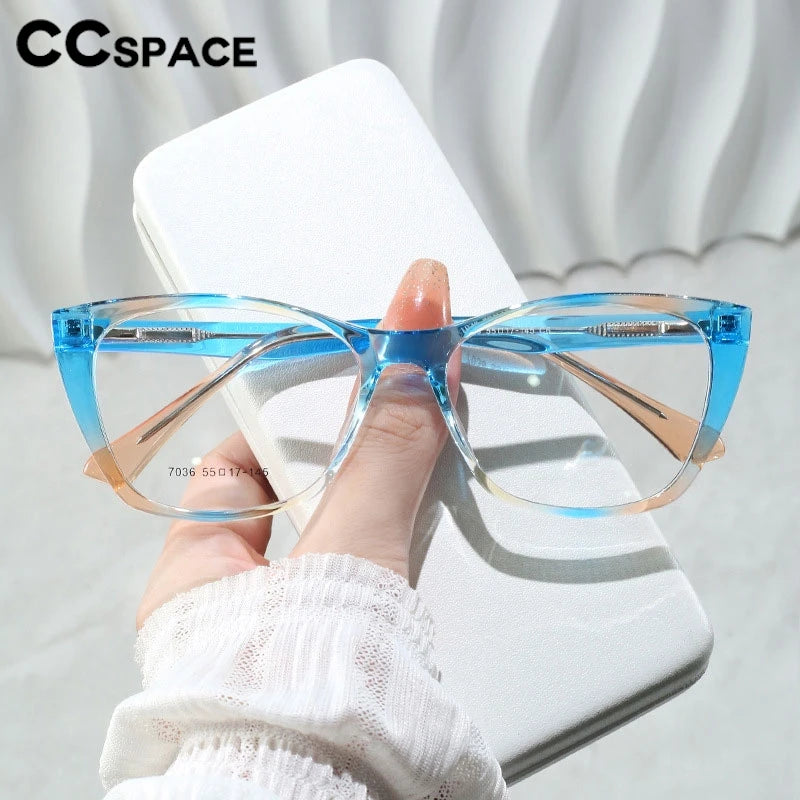 CCspace Women's Full Rim Square Cat Eye Titanium Eyeglasses Frame - Lightweight & Durable TR90 Material - Style 7036 for Work, Reading & Fashion Accessories