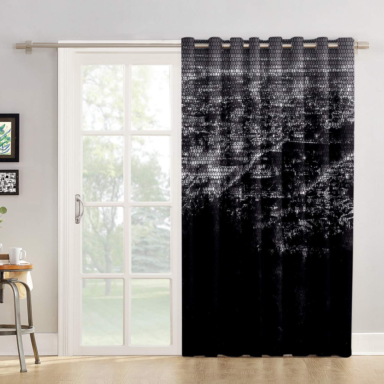 Futuregrace Blackout Curtains - Night Cityscape Print Black & White Window Drapes for Living Room & Bedroom (52x24 Inches) | Thermal Insulated Darkening Panels for Sliding Glass Doors & Home Office Decor | Perfect for Light Blocking & Privacy Protection
