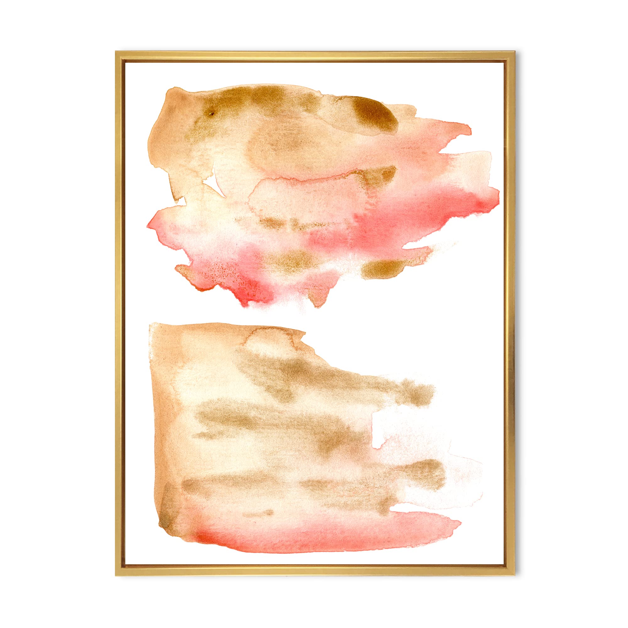 DesignQ Pink Gold Red Beige Abstract Clouds Framed Canvas Wall Art - Modern Home Decor for Living Room, Bedroom & Office