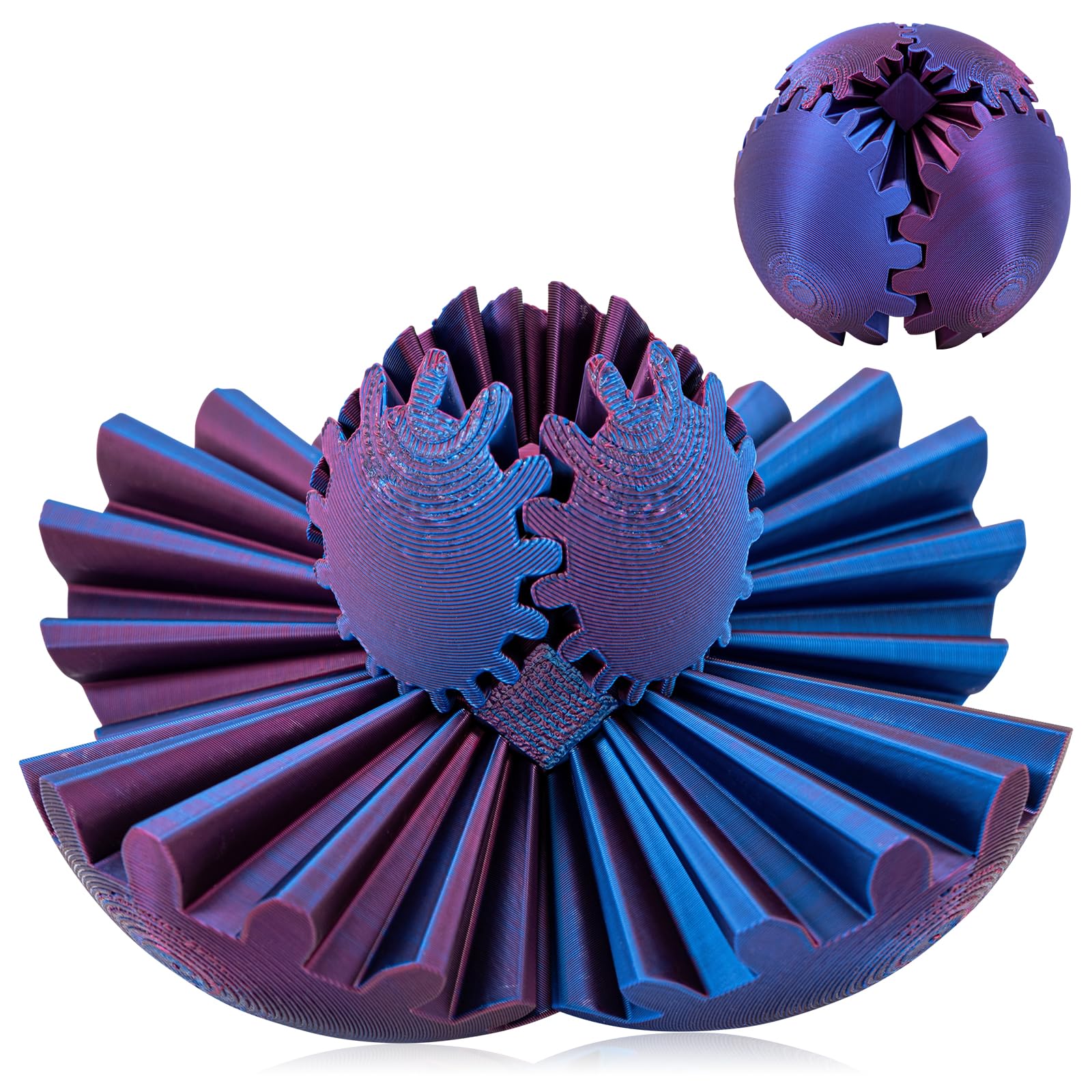 3D Printed Gear Ball Fidget Toy - Steampunk Whirling Stress Relief Sphere, Anti-Anxiety Relaxation Cube for Adults & Kids (Blue-Violet) - Perfect for Office, Travel & ADHD Focus Aid