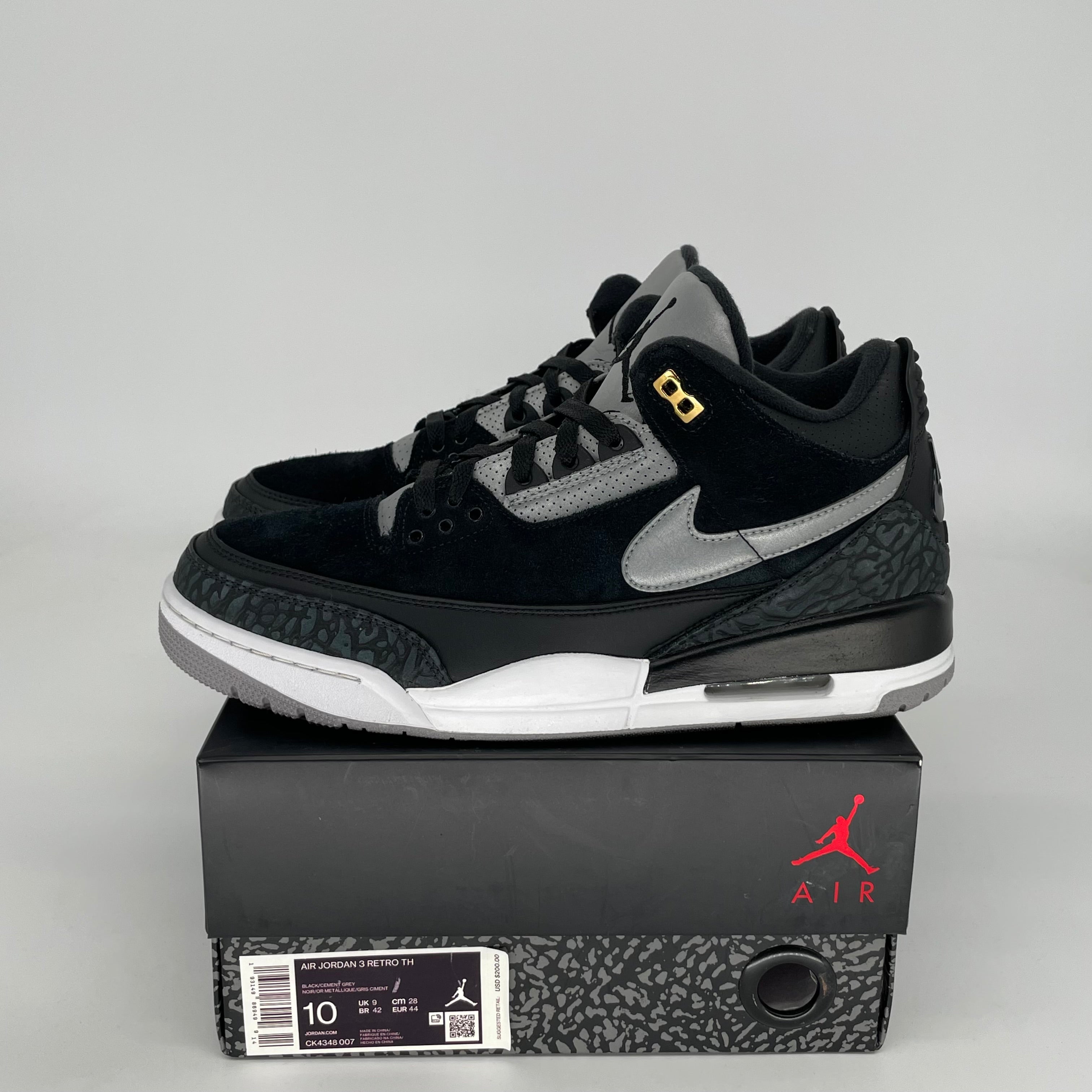 Original Air Jordan 3 Tinker Black Cement Gold Men's Basketball Shoes Size 10 (CK4348-007) - Retro Sneakers for Streetwear & Basketball Games