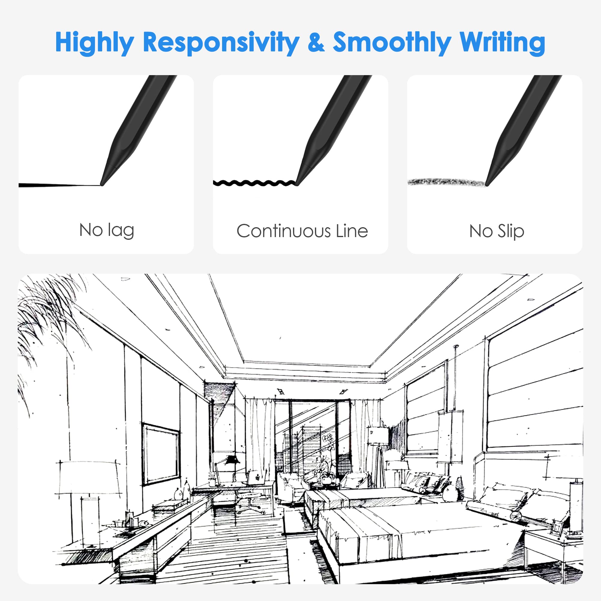 Fast Charging Stylus Pen for iPad 9th/10th Gen, Apple Pencil 1st/2nd Gen - Compatible with iPad Pro 11/12.9
