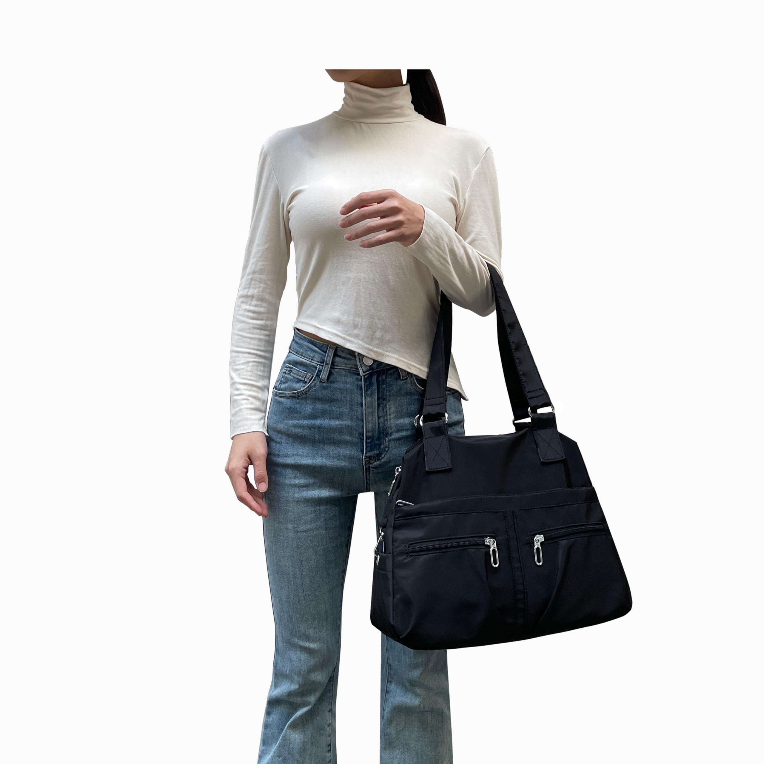 Waterproof Nylon Tote Bag for Women - Lightweight Shoulder Bag with Zipper, Durable Hobo Purse & Handbag - Perfect for Work, Travel, Shopping & Daily Use