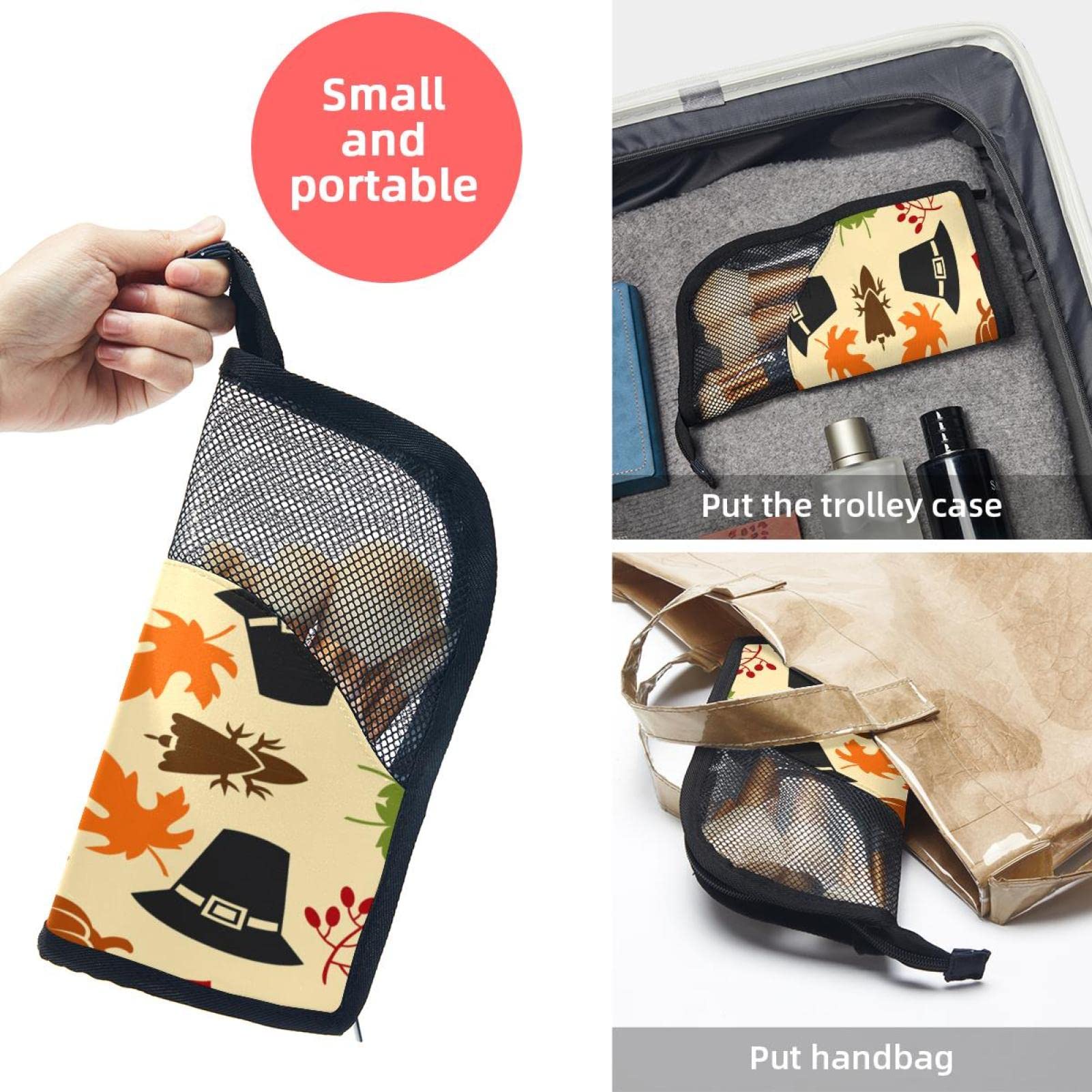 12-Piece Makeup Brush Organizer Bag with Portable Holder Case - Thanksgiving Turkey Pumpkin Leaves Design - Perfect for Travel, Home Storage & Makeup Artists