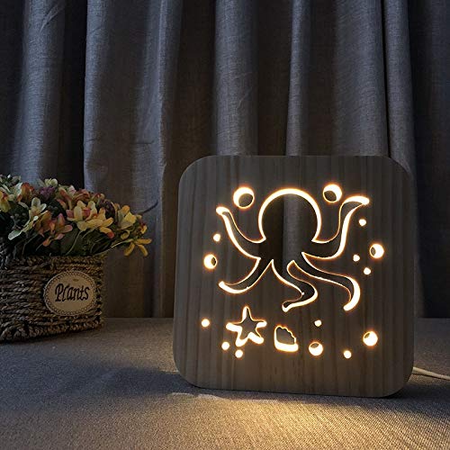 Octopus Themed 3D Wooden LED Night Light - Modern Home Decor, Creative Table Lamp for Bedroom, Nursery, Living Room | Perfect Easter Gift Idea for Kids & Adults