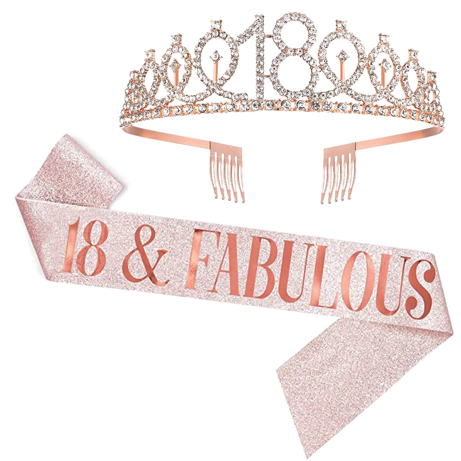 18th Birthday Sash & Tiara Set - 18 & Fabulous Birthday Crown for Women - Perfect 18th Birthday Party Decorations & Gifts - Great for Birthday Celebrations, Photo Shoots & Special Occasions