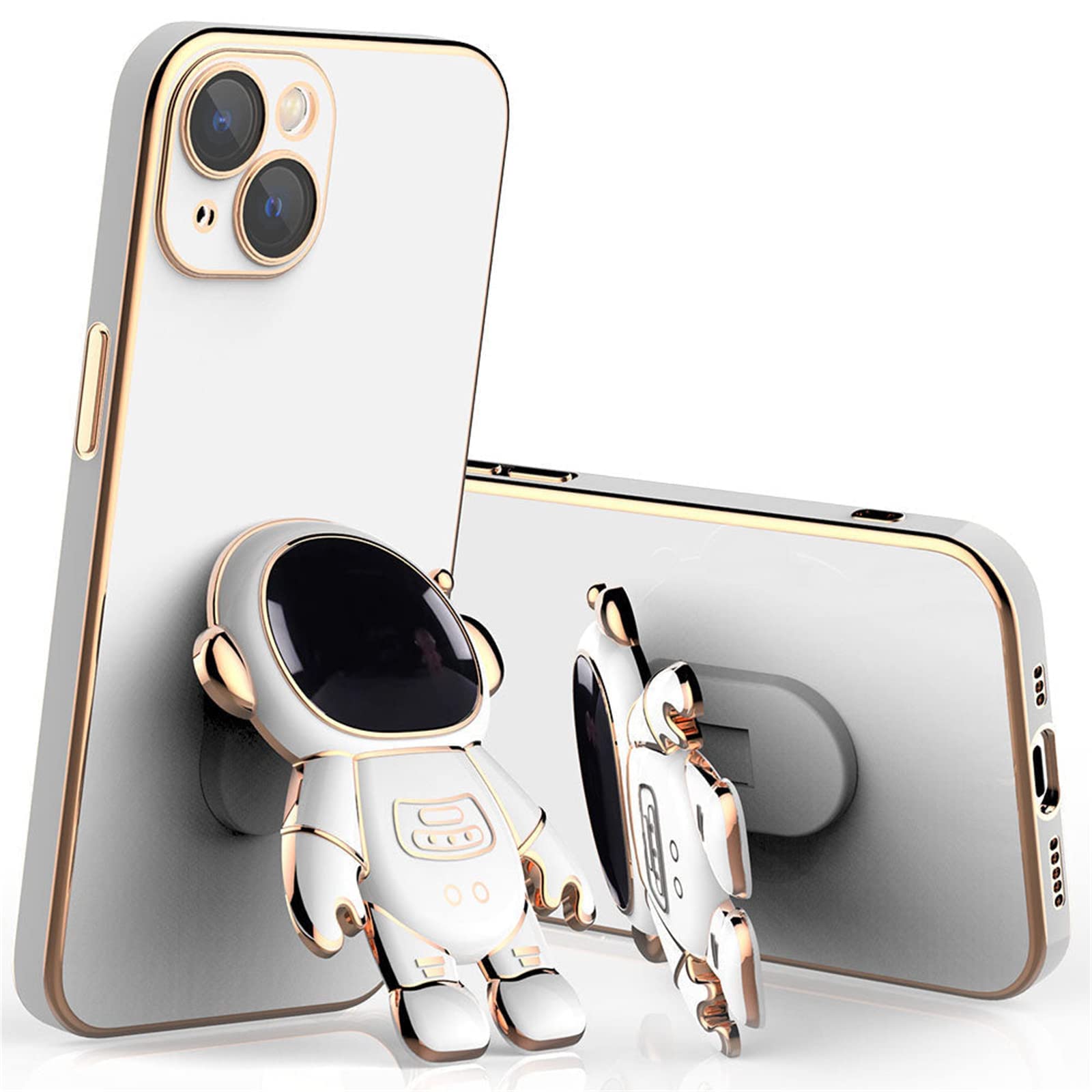 2022 New 6D Electroplated Astronaut Phone Case with Stand for iPhone 12 Pro Max - Hidden Stand Protective Cover with Lens Film - Perfect for Space Enthusiasts & Everyday Use (White)