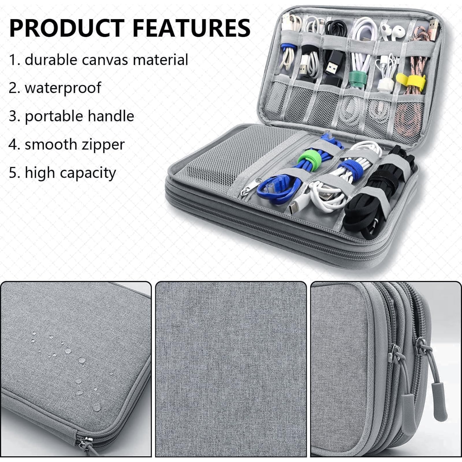 Teskyer Waterproof Travel Organizer Bag for Electronics & Cables - 9.6 x 6.9 Inch Dark Gray Travel Accessories - Perfect for Men & Women Travel Essentials, Business Trips, Vacations & Holiday Packing