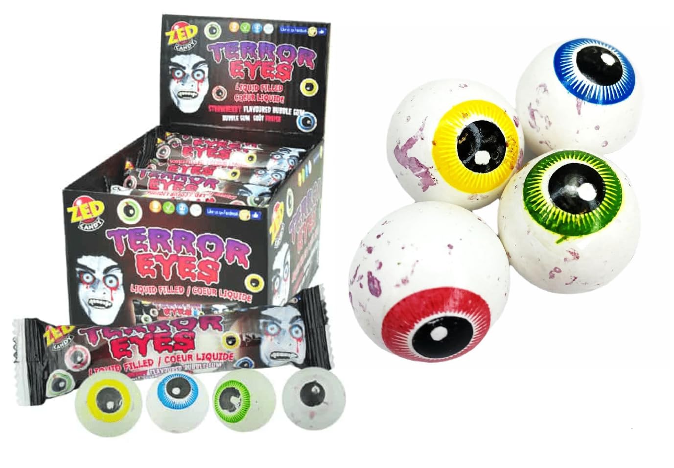 10 Packs of TERROR EYES Strawberry Flavored Bubble Gum - 5 Grams Each | Fun Halloween Candy for Trick or Treat, Party Favors & Prank Gifts