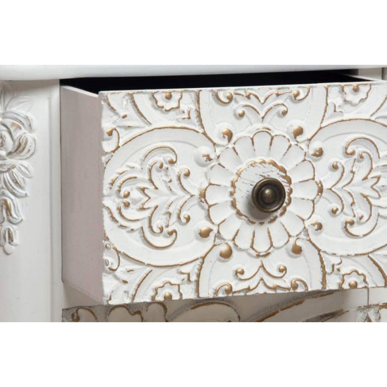 Hand Carved Solid Wood Sideboard - White - Elegant Buffet Cabinet for Dining Room, Living Room & Entryway Storage