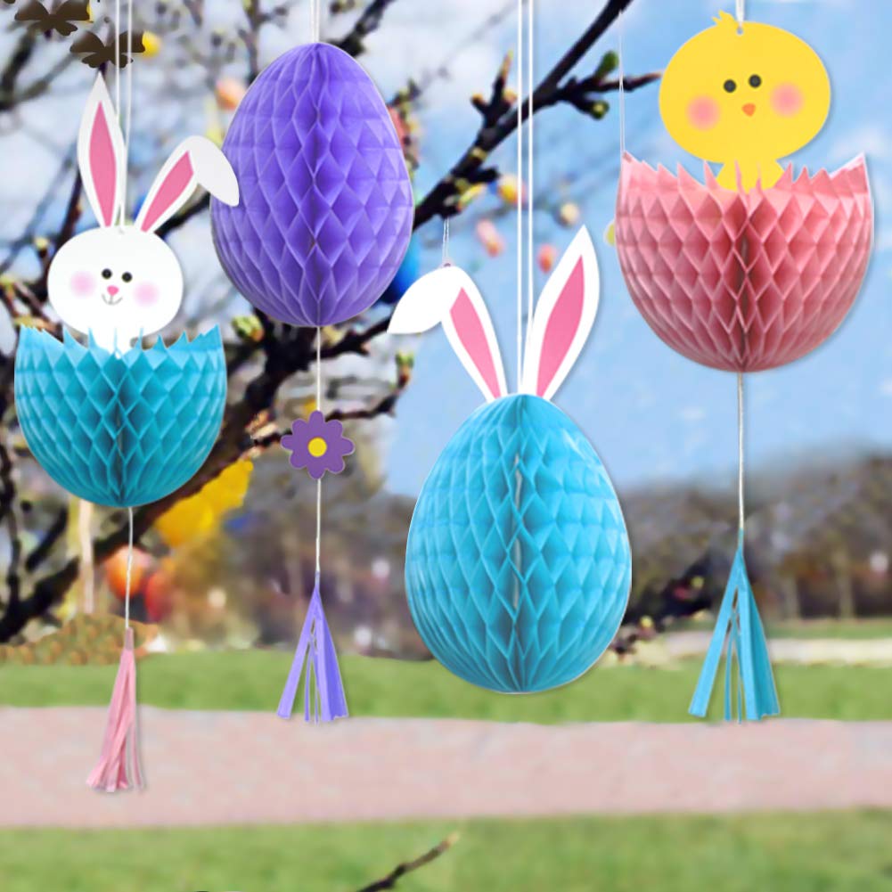 Easter Bunny Egg Hanging Swirl Banner - Honeycomb Party Decorations for Home, Office, School - Spring Festival & Easter Party Supplies - Perfect for Easter Egg Hunts, Classroom Decor, and Holiday Celebrations