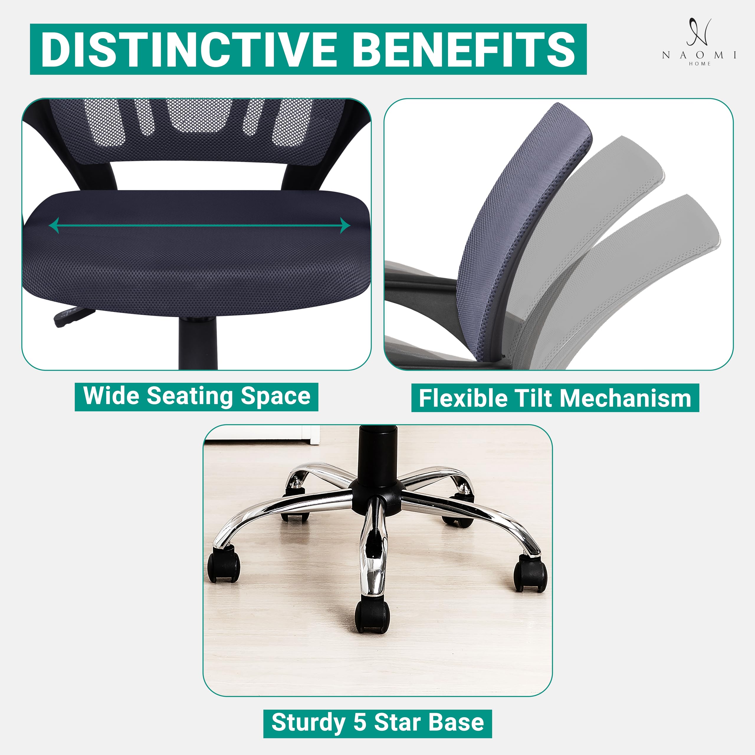 Ergonomic Office Chair with Adjustable Lumbar Support - Comfortable Swivel Rolling Desk Chair for Home & Office, White Executive Computer Chair for Small & Tall Desks - Perfect for Remote Work, Gaming, and Long Study Sessions - Gray