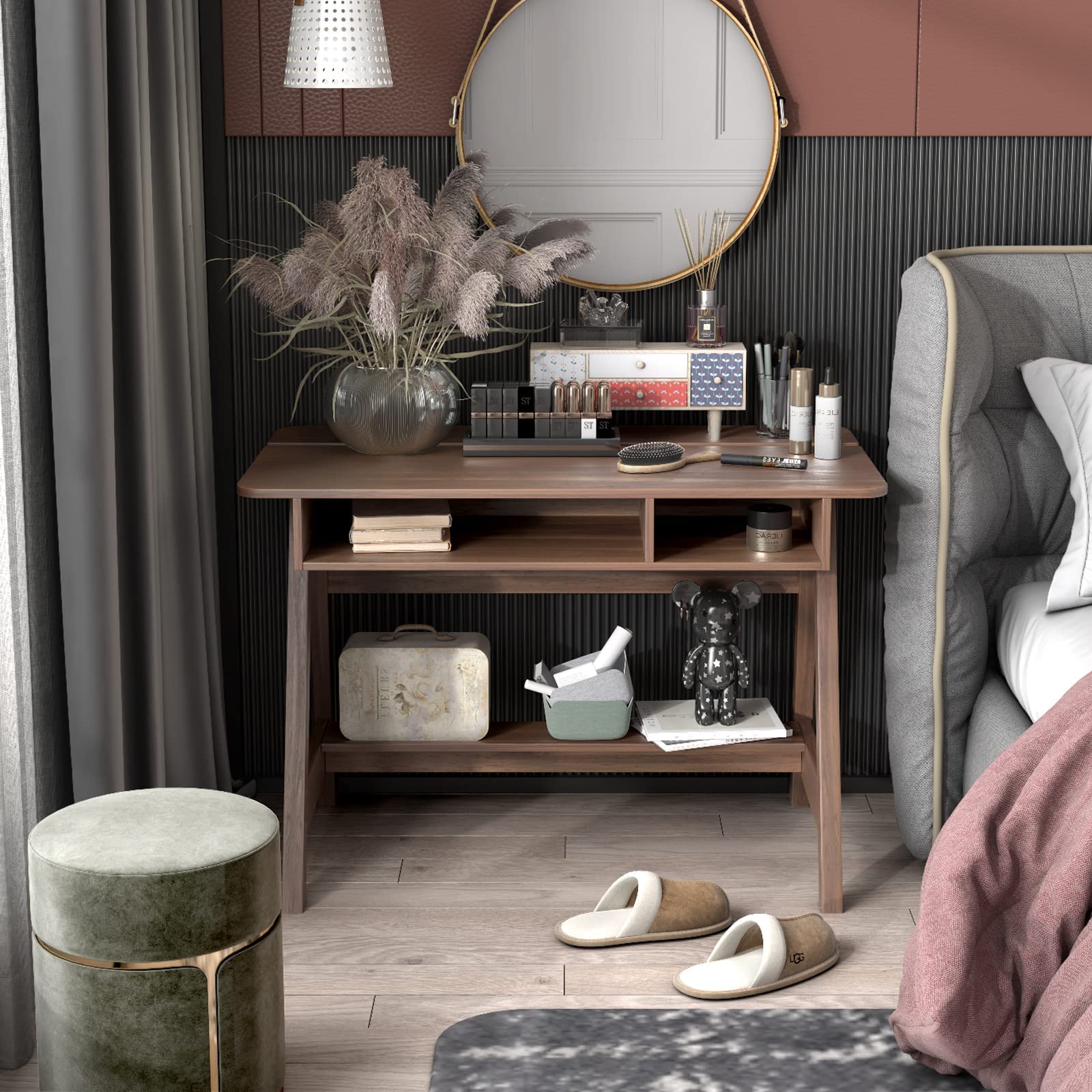 Tangkula Mid Century Modern Writing Desk with Storage Cubes & Hidden Compartment - Computer Desk, Makeup Vanity Table for Bedroom, Home Office Desk with Storage Shelf - Perfect for Small Spaces, Study, Work from Home & Dressing Area