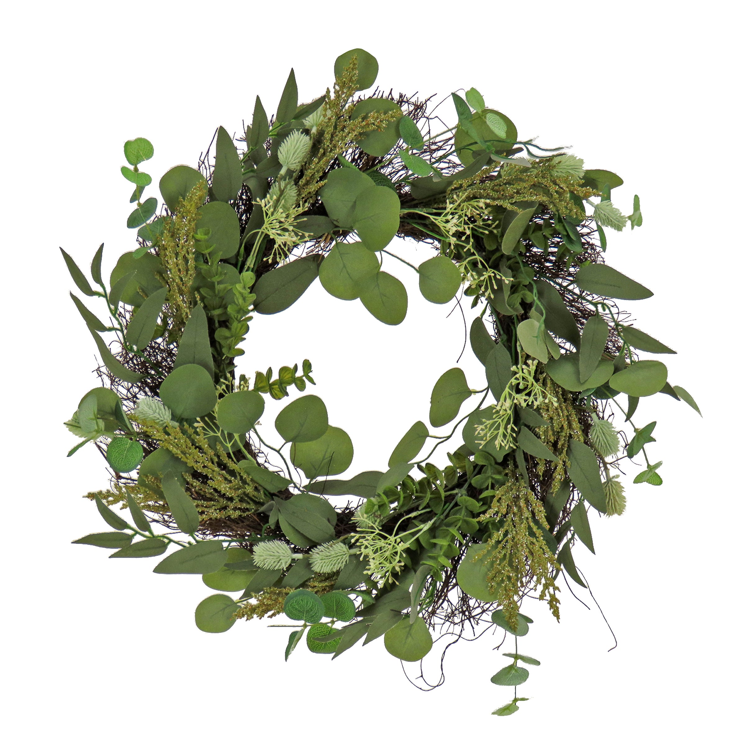 22 Inch Spring Wreath with Eucalyptus Leaves & Baby's Breath - Floral Door Decor for Easter, Home Entryway & Seasonal Front Door Decoration