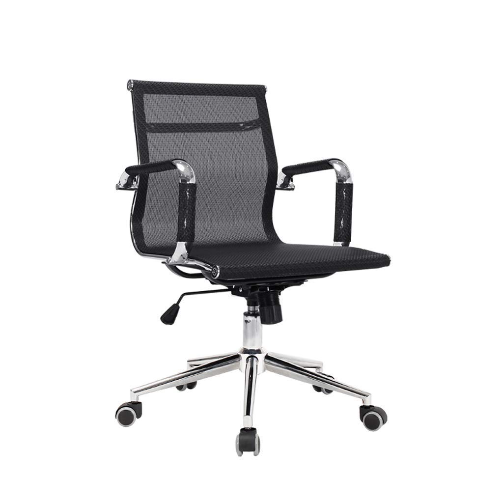 Ergonomic Mesh Office Chair - Modern Minimalist Computer Desk Chair with Swivel & Mid Back Support, Breathable for Long Hours - Ideal for Home Office, Conference Rooms & Boss Chairs (Black with Rollers)