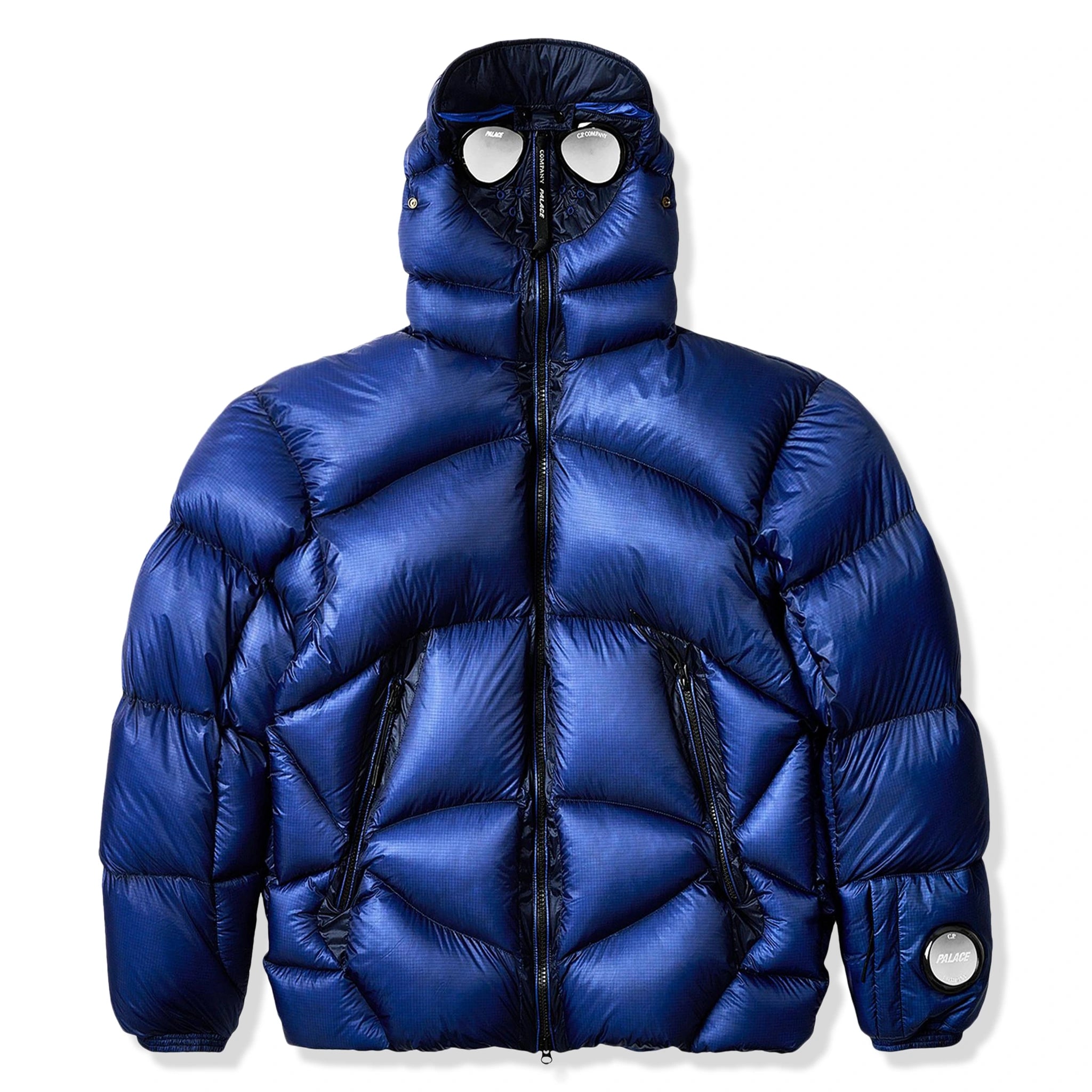 Palace x CP Company Bright Cobalt Puffer Jacket - Men's Winter Coat, Waterproof & Lightweight Down Jacket for Urban Streetwear & Outdoor Activities