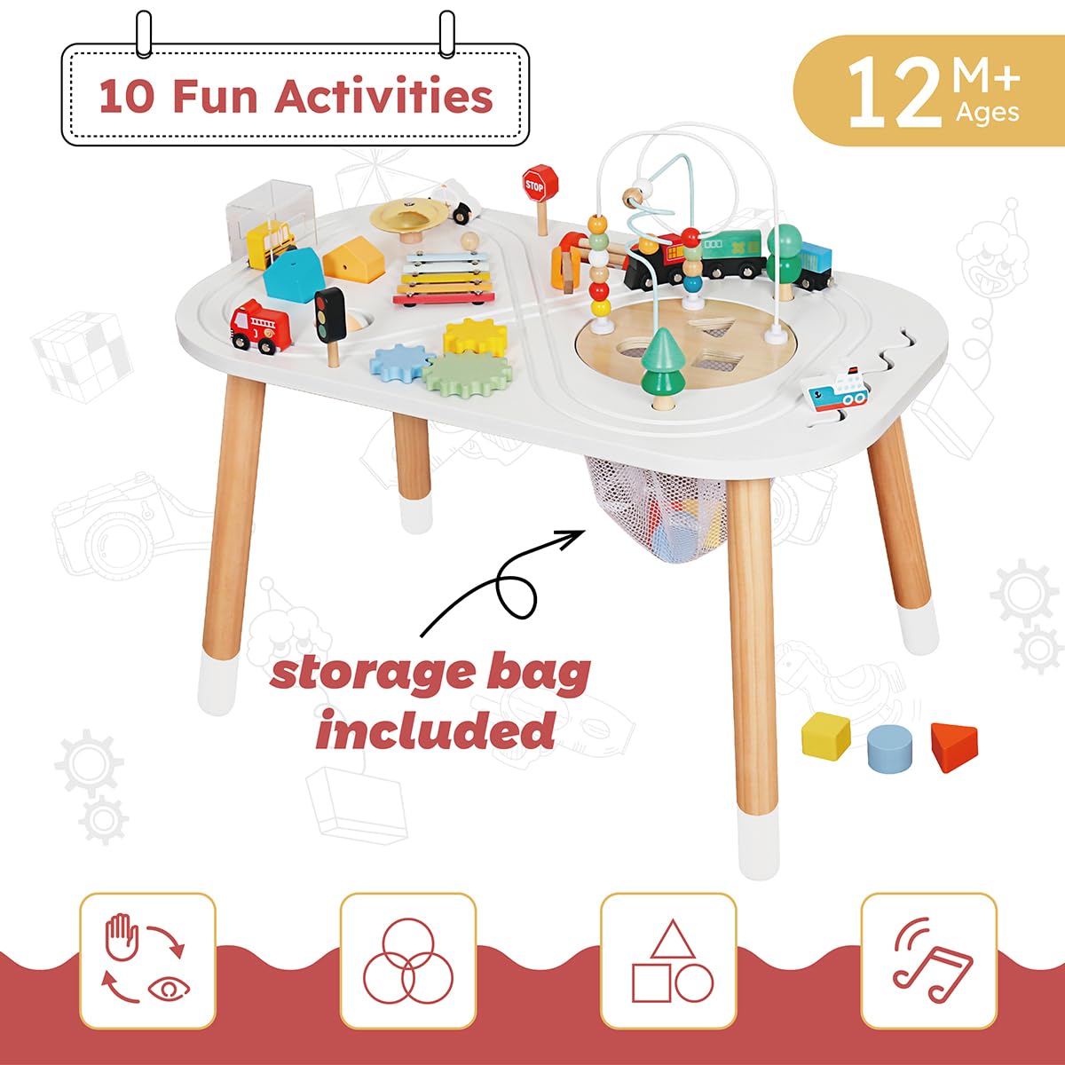 **Montessori Wooden Activity Cube for Toddlers - Baby Learning Toy with Bead Maze, Gears, Blocks & Mini Car - Educational Play Table for 1 Year Old Boys & Girls - Perfect for Home, Preschool & Daycare Playtime**