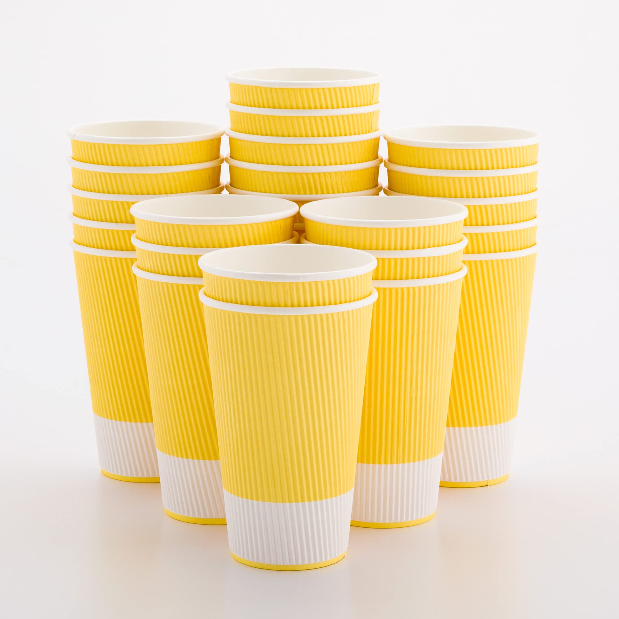 Insulated Paper Coffee Cups 16 oz - 500 Count Bulk Pack - Ripple Wall Design for Heat Retention - Light Yellow Disposable Cups - Perfect for Coffee Shops, Offices & Catering Events (Matching Lids Sold Separately)