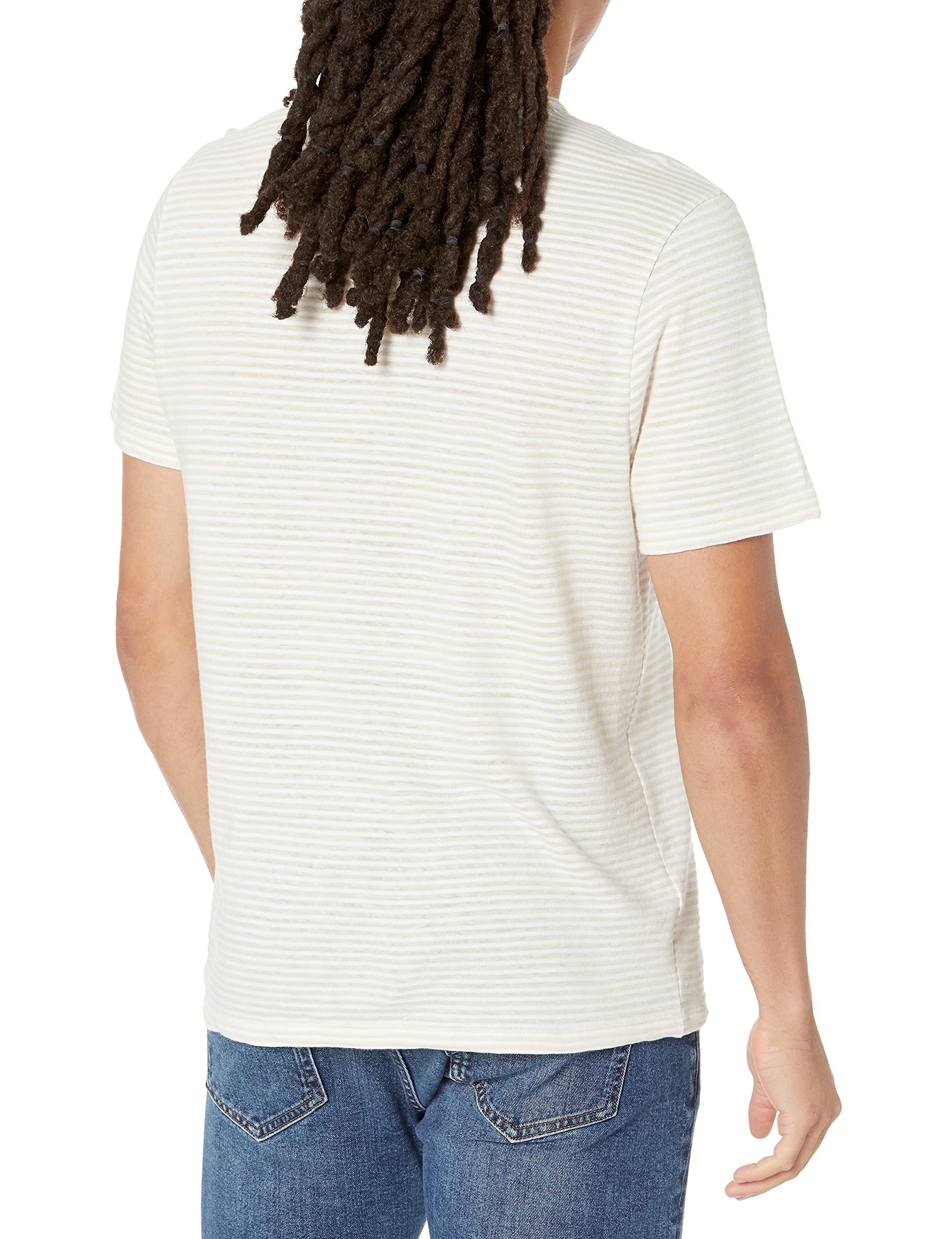 Vince Men's Linen Cotton Stripe Short Sleeve Crew Neck T-Shirt | Casual Summer Shirt for Beach, Travel & Everyday Wear
