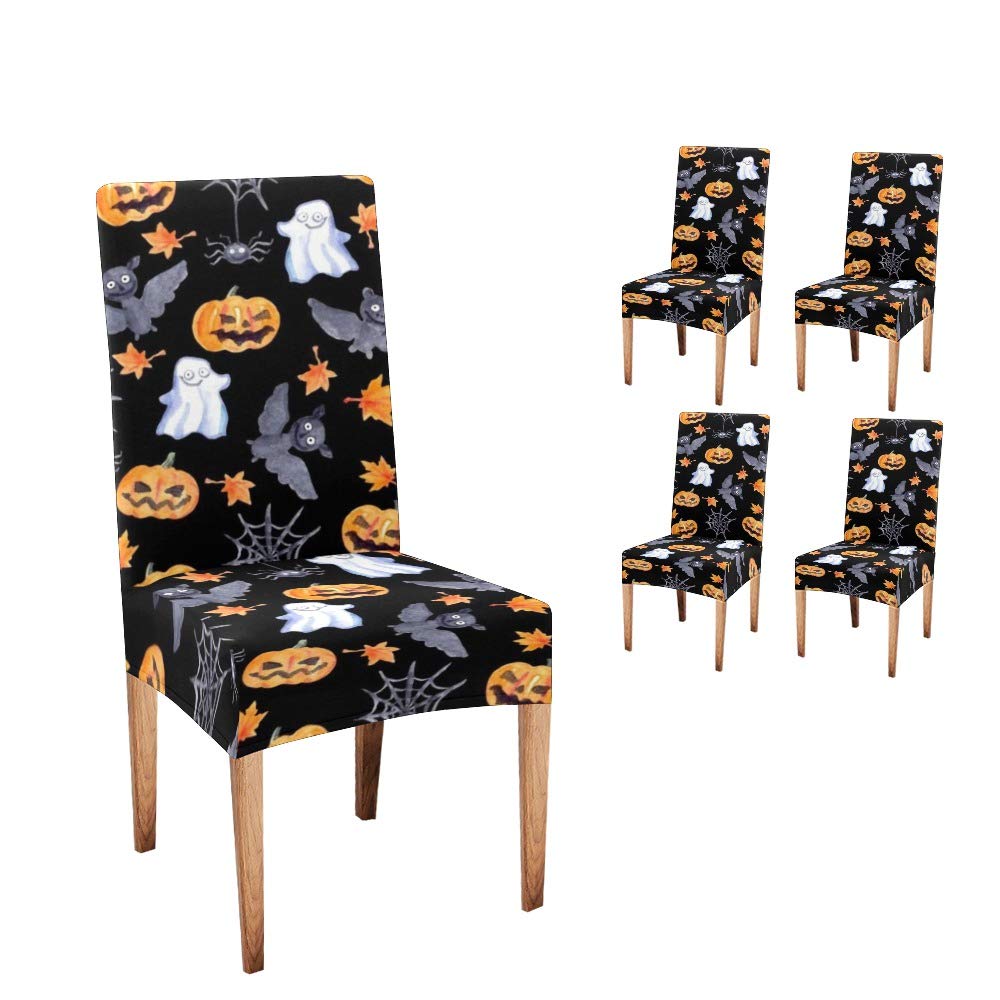 Halloween Pumpkin Ghost Chair Covers Set of 4 - Spooky Dining Room Seat Slipcovers for Party Decor | Perfect for Halloween Dinners, Themed Parties & Haunted House Decorations