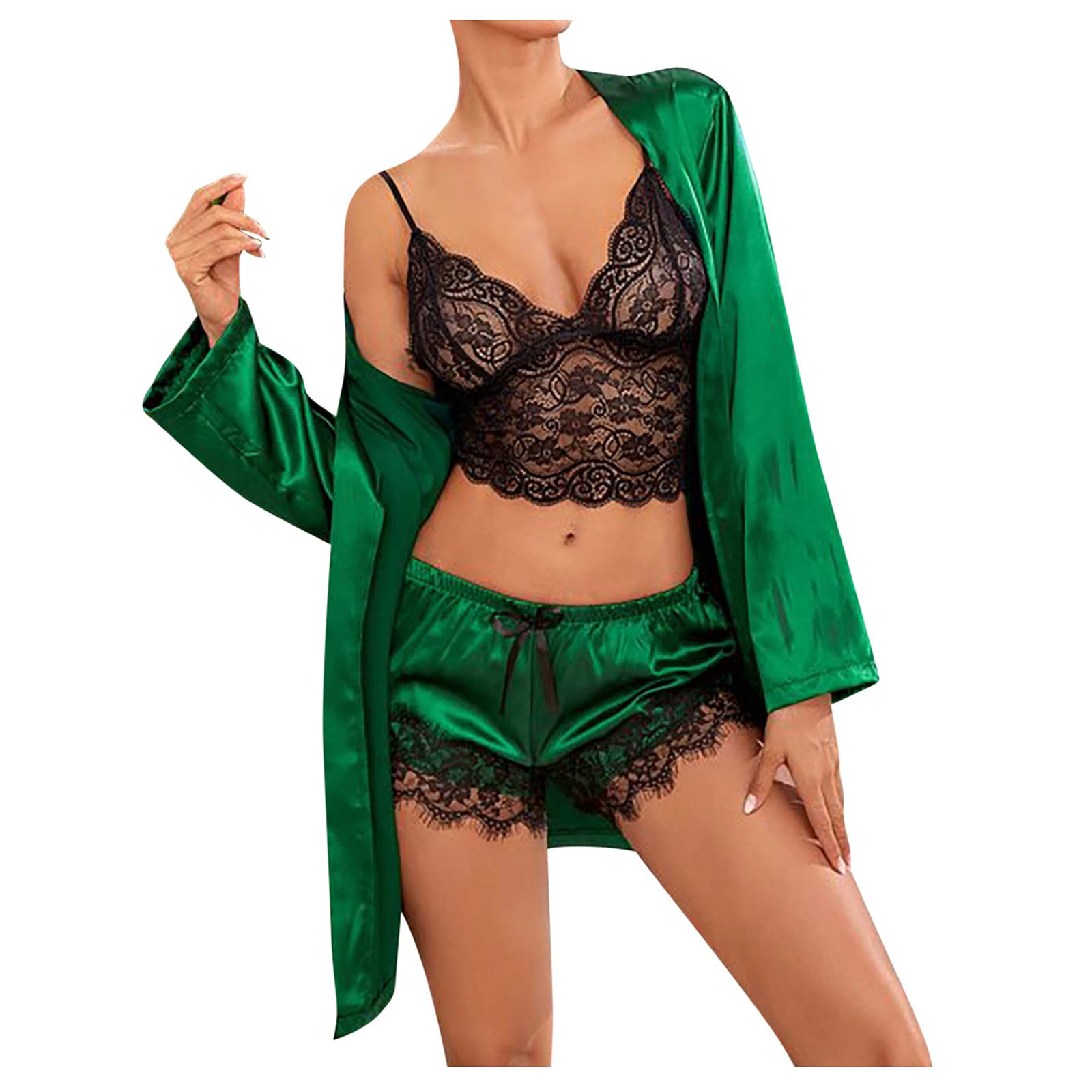 Sexy Lace Babydoll Kimono Nightgown for Women - Sheer Lingerie Robe & Silk Pajama Set - Perfect for Valentine's Day, Honeymoon, and Romantic Nights