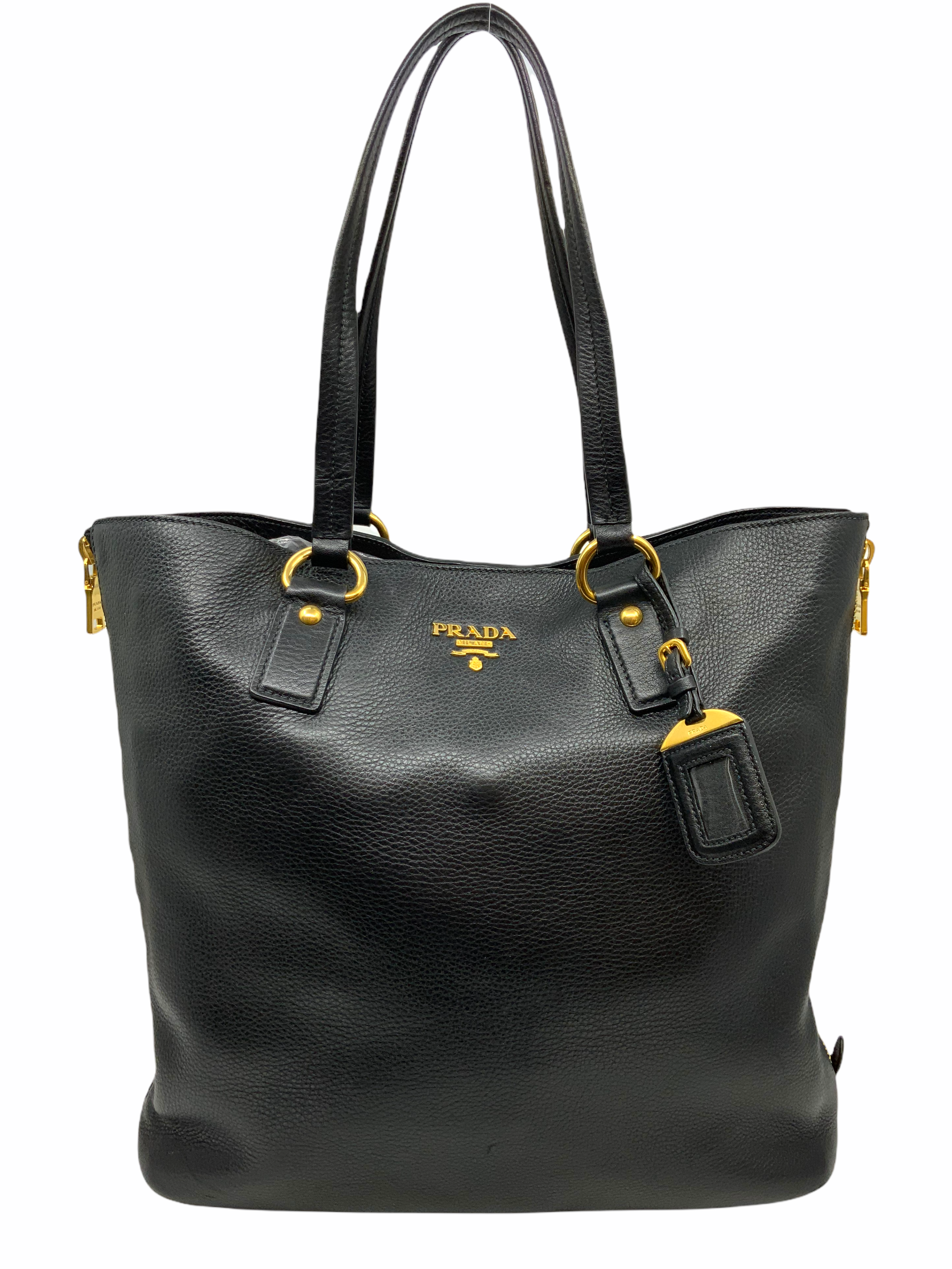 Prada Vitello Daino Leather Side Zip Tote Bag for Women - Luxury Designer Handbag with Zipper Closure - Perfect for Work, Travel & Everyday Use