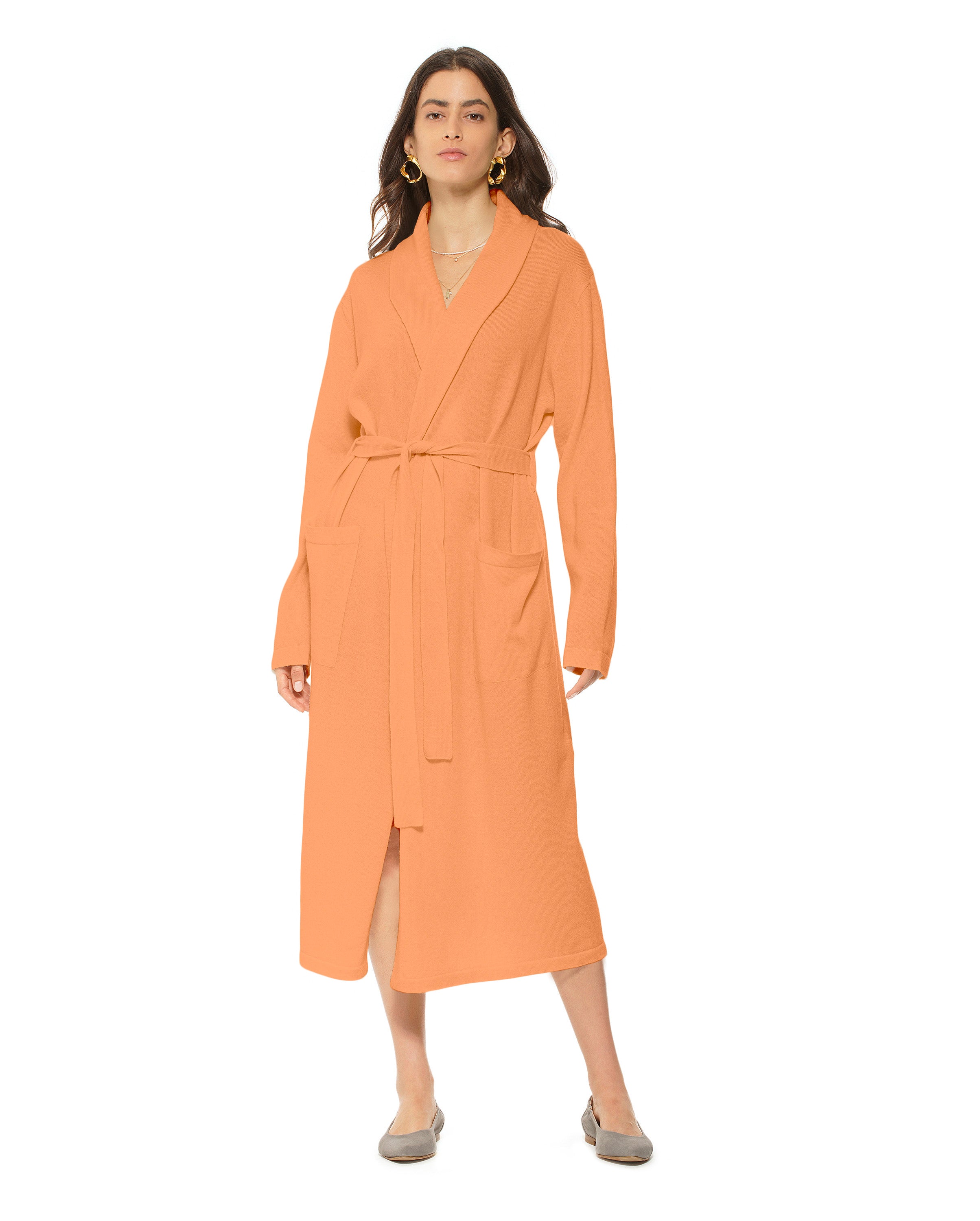 Luxury Women's Pure Cashmere Knit Robe - Soft Milk Orange Color - Cozy Winter Loungewear for Spa, Home & Gift Giving