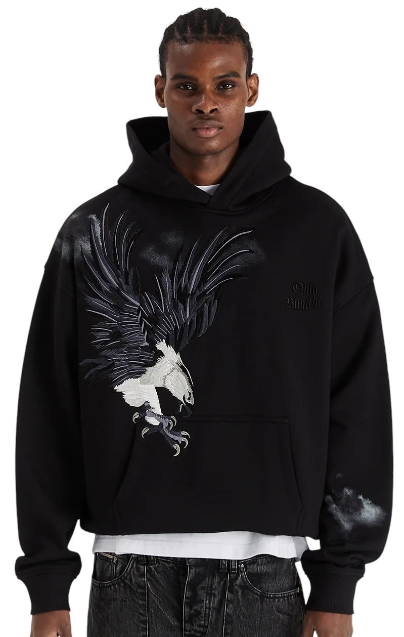 OTB H1355 Midnight Hawk Hoodie - Black Pullover for Men & Women | Streetwear Fashion, Casual Wear & Outdoor Activities