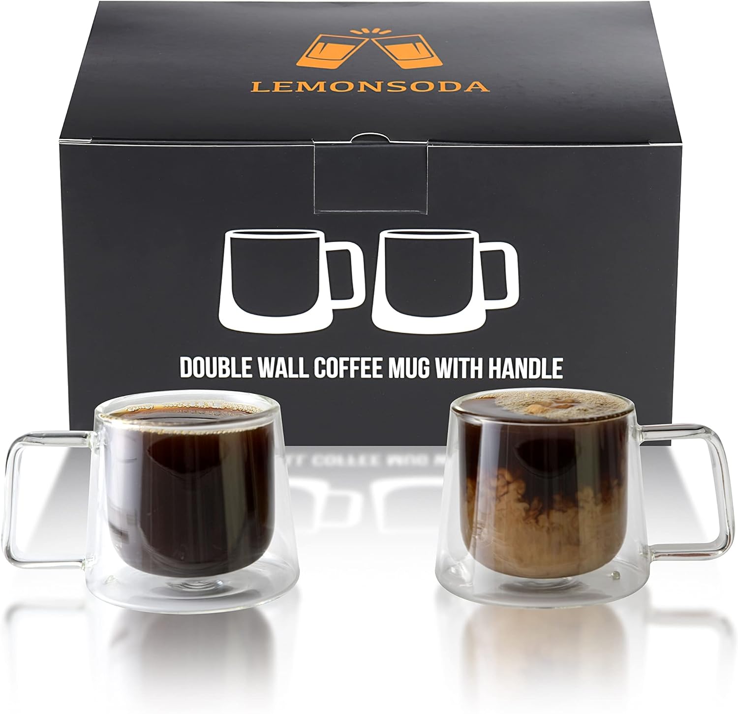 Premium Double Walled Insulated Glass Coffee Mug with Handle - Set of 2 (8.5oz) - Perfect for Hot & Cold Beverages at Home, Office or Outdoor Camping